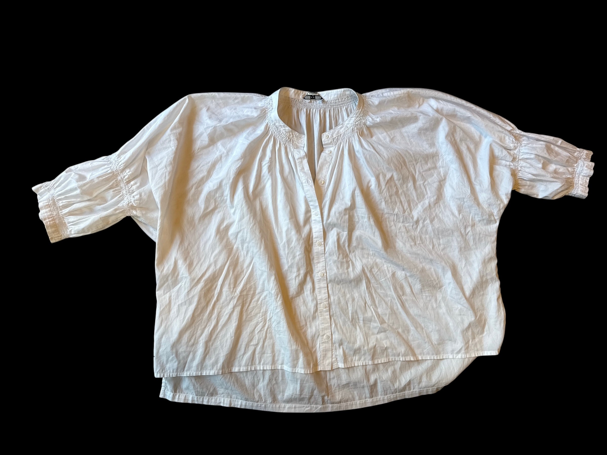 white Anthropologie smocked ls top, 3x