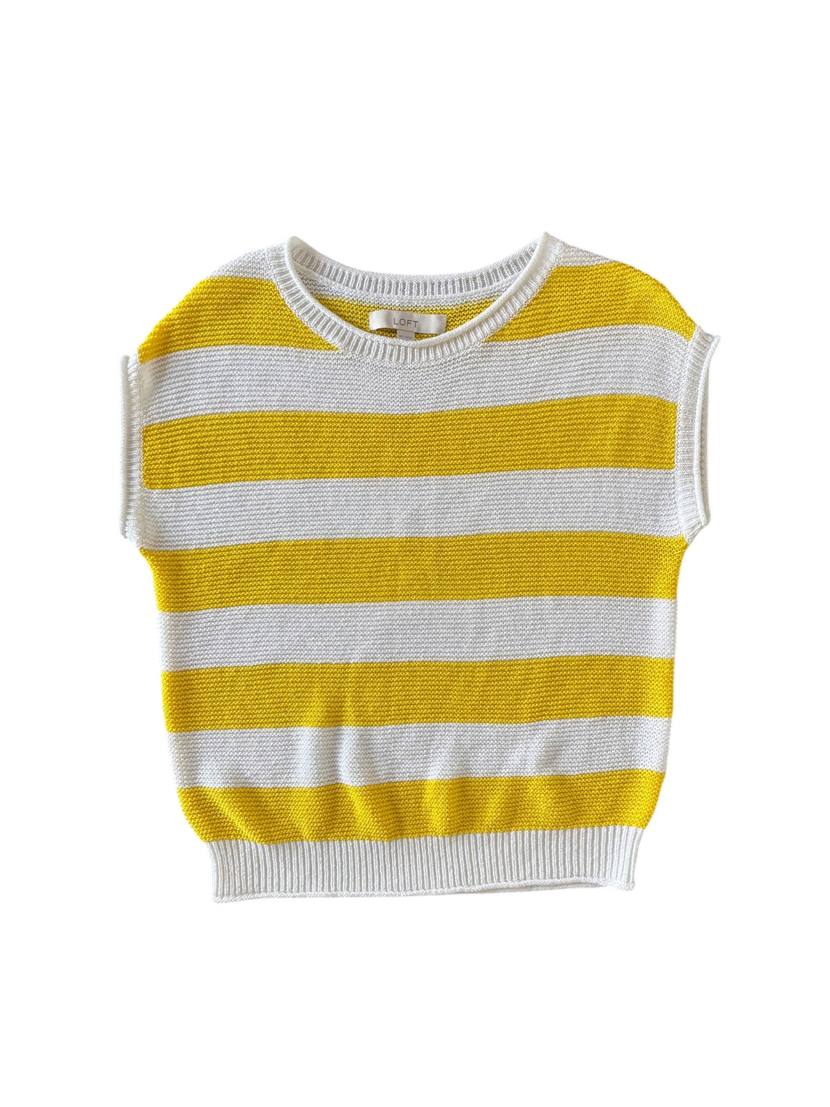 yellow white loft knit striped vest, xs