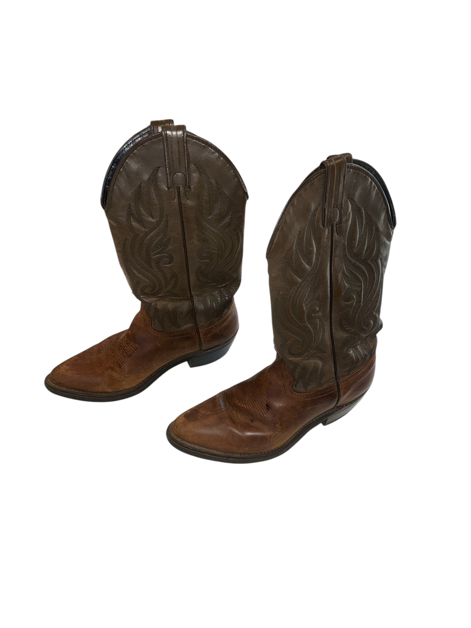 brown  leather cowboy boots, 8