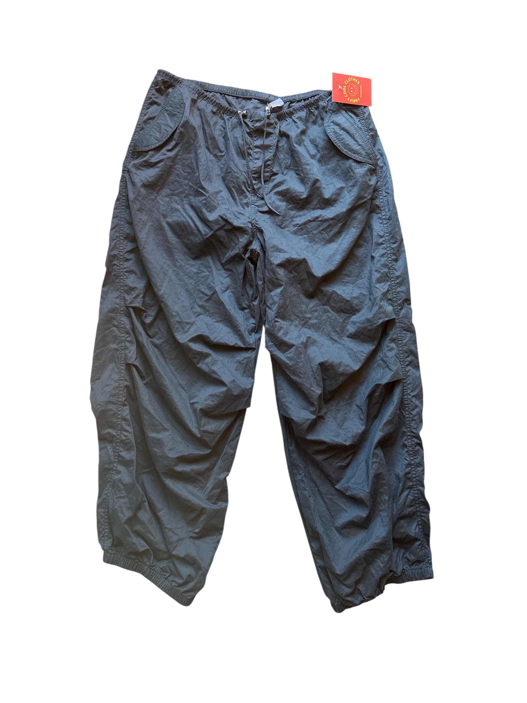 black divided swishy cargo pants, m