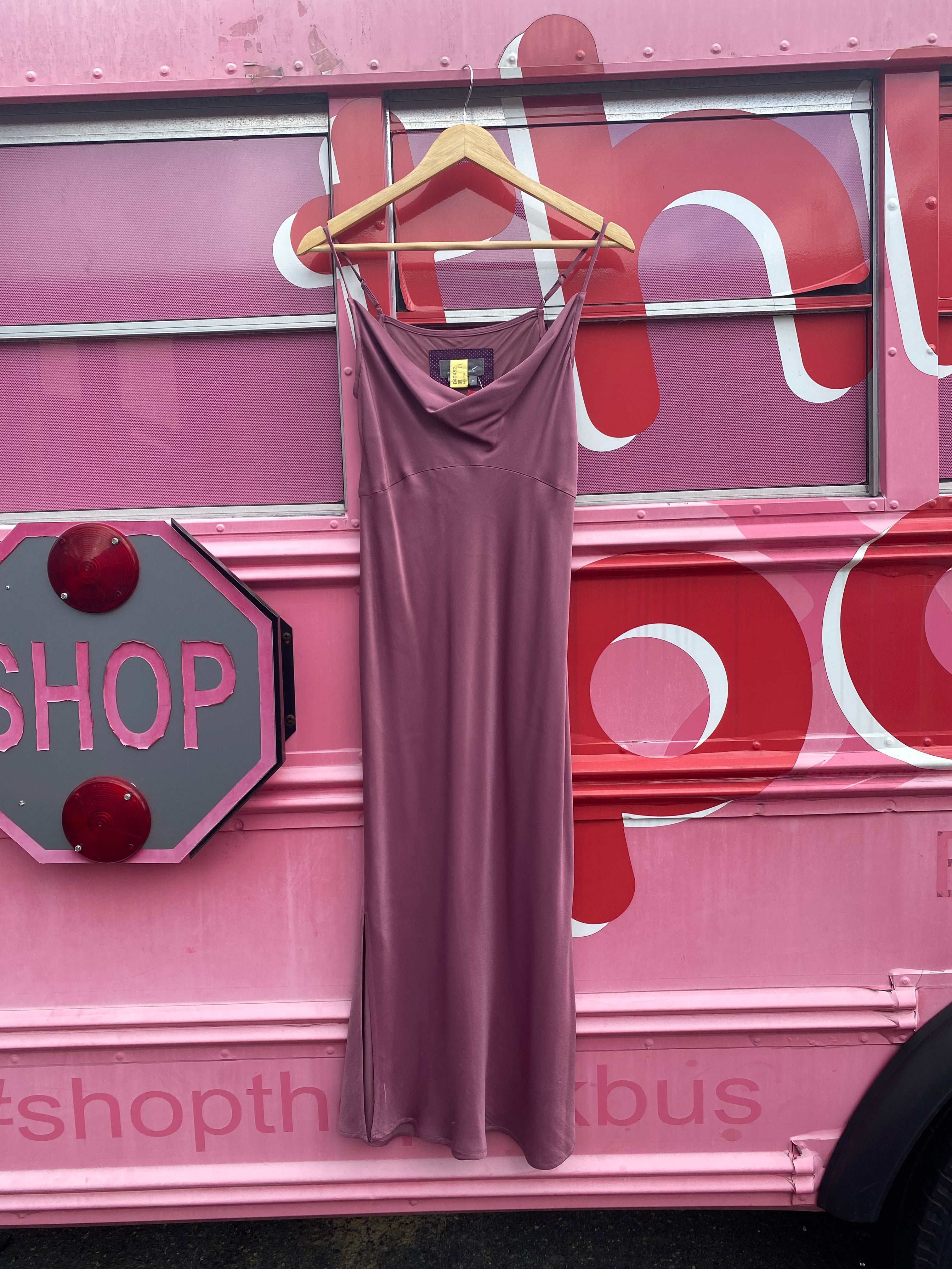 mauve Anthropologie satin cowl neck tank dress, s
