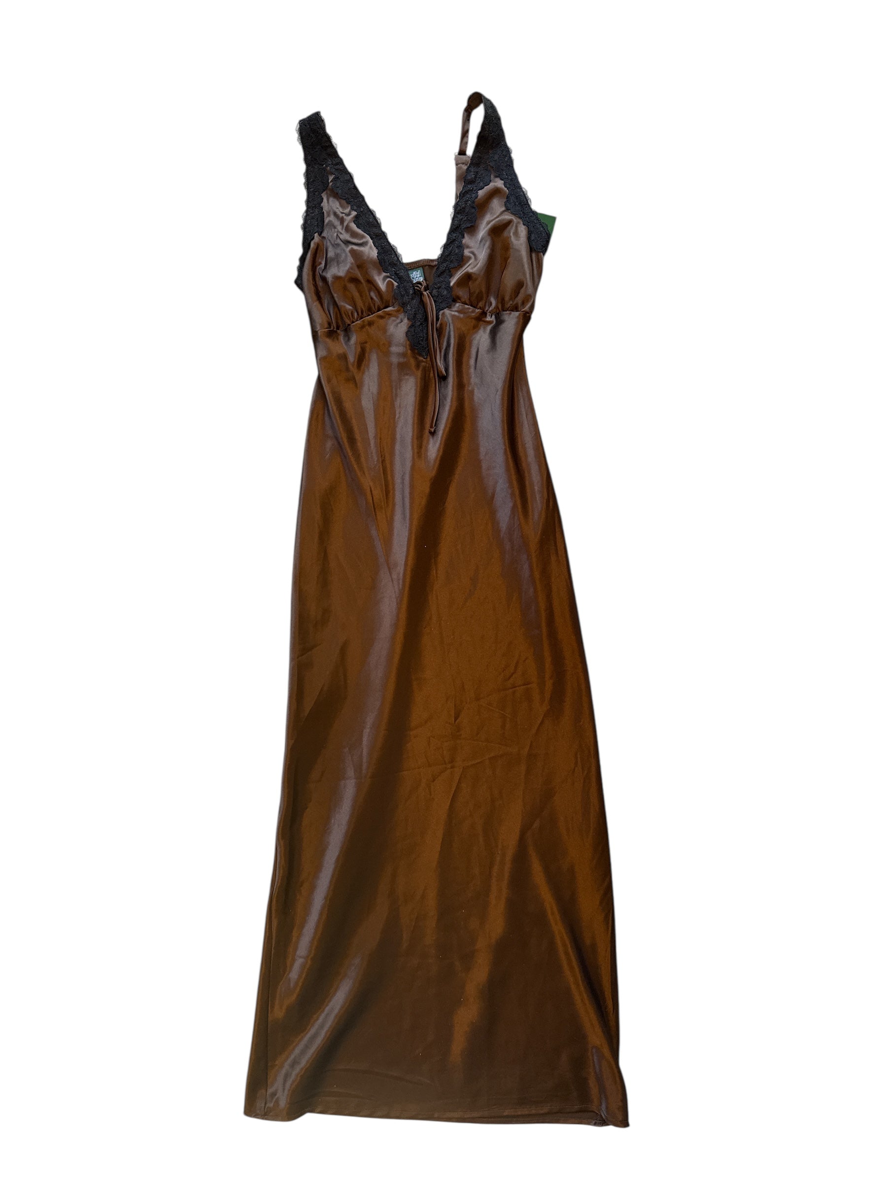 brown wild fable lace trim long maxi dress, s