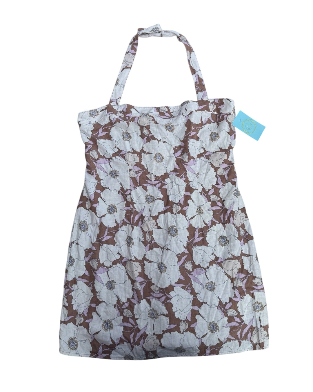 brown cream abercrombie floral linen mini halter dress, L