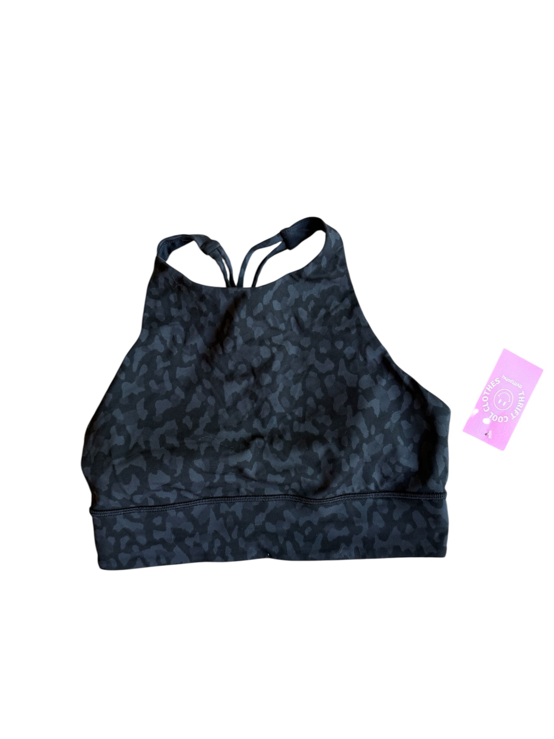 black lululemon leopard hi neck sports bra