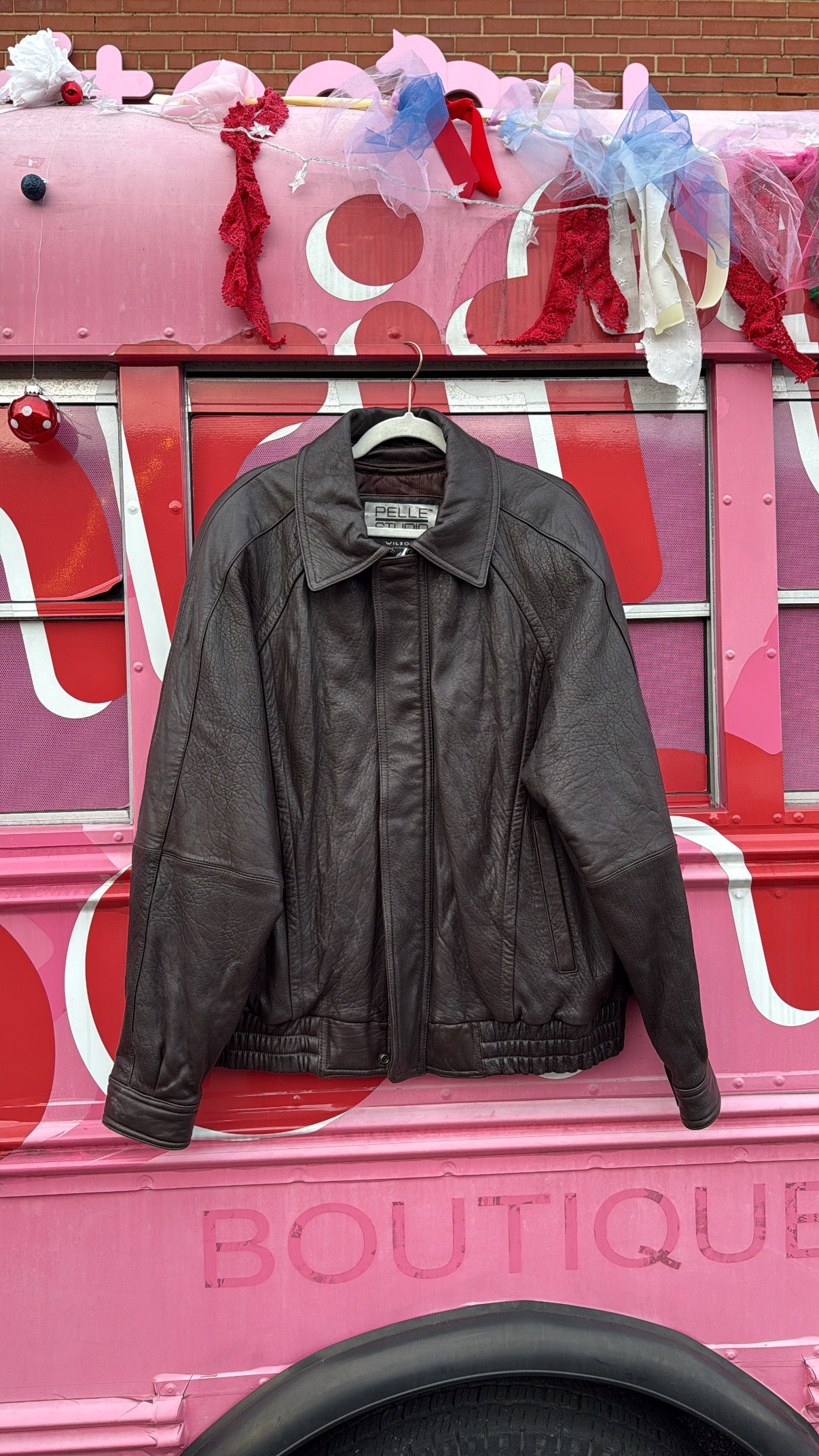 brown pelle studio Zip up leather jacket, XL