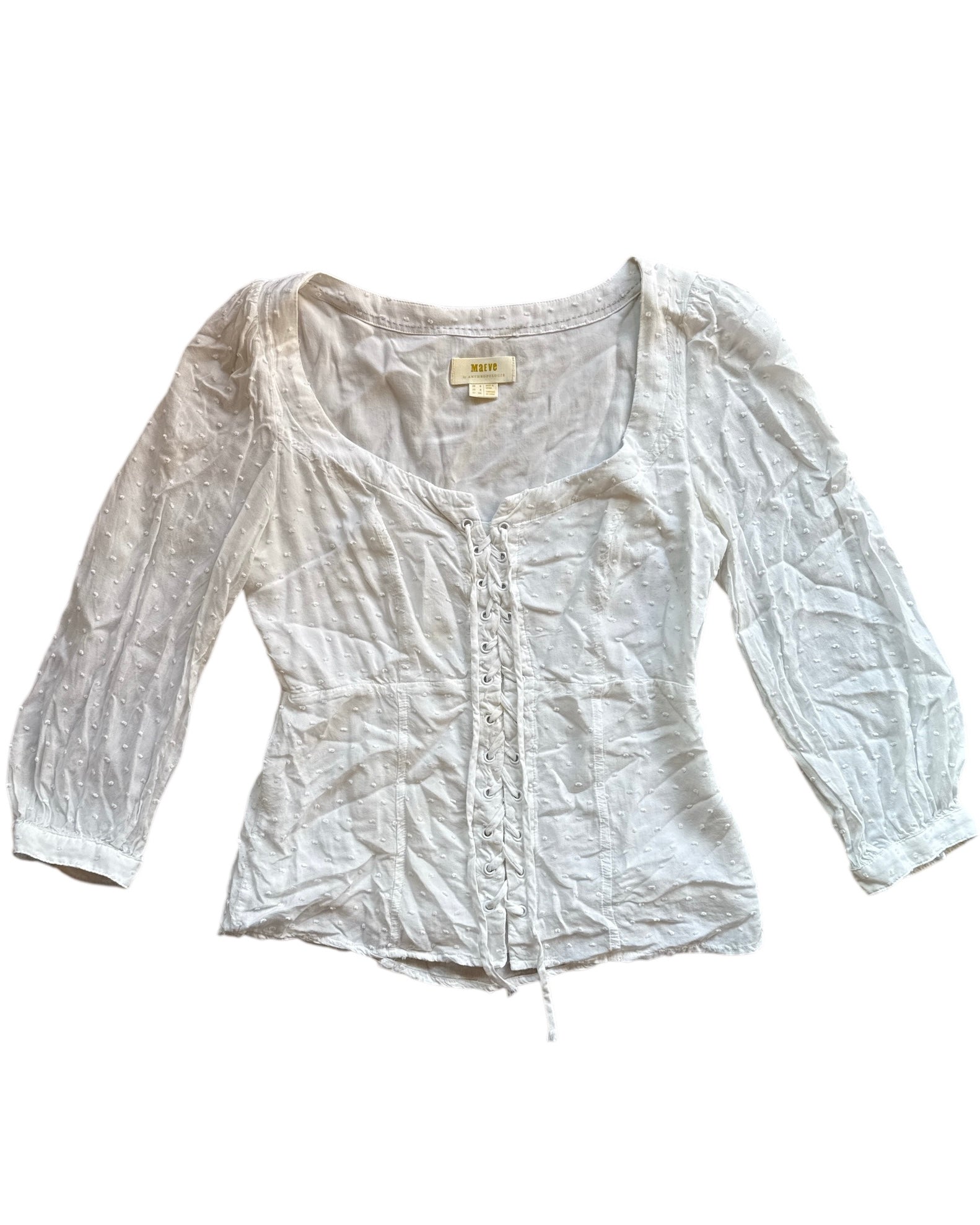 white maeve polka dot lace up blouse, 2