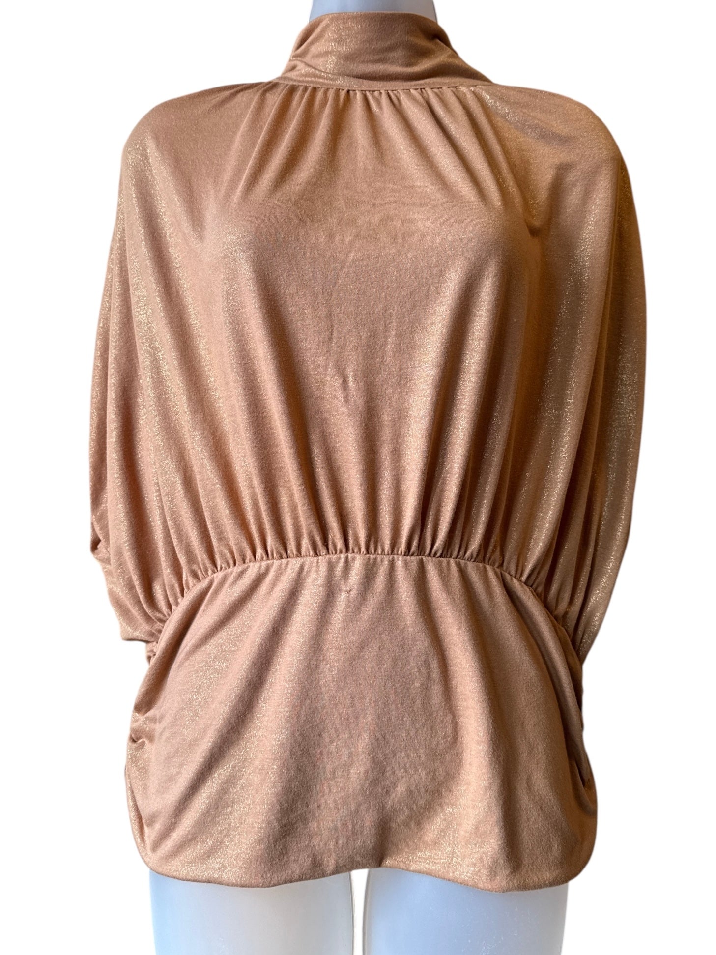 gold brown maeve sparkle soft mock neck top, xl