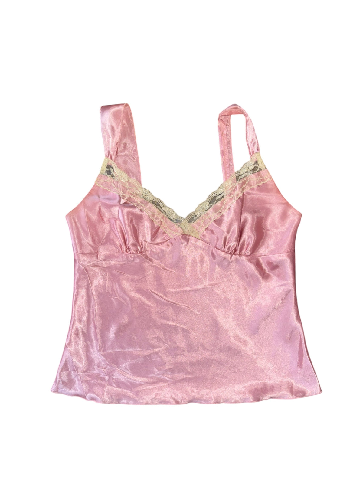 pink  Satin lace trim tank, L/XL