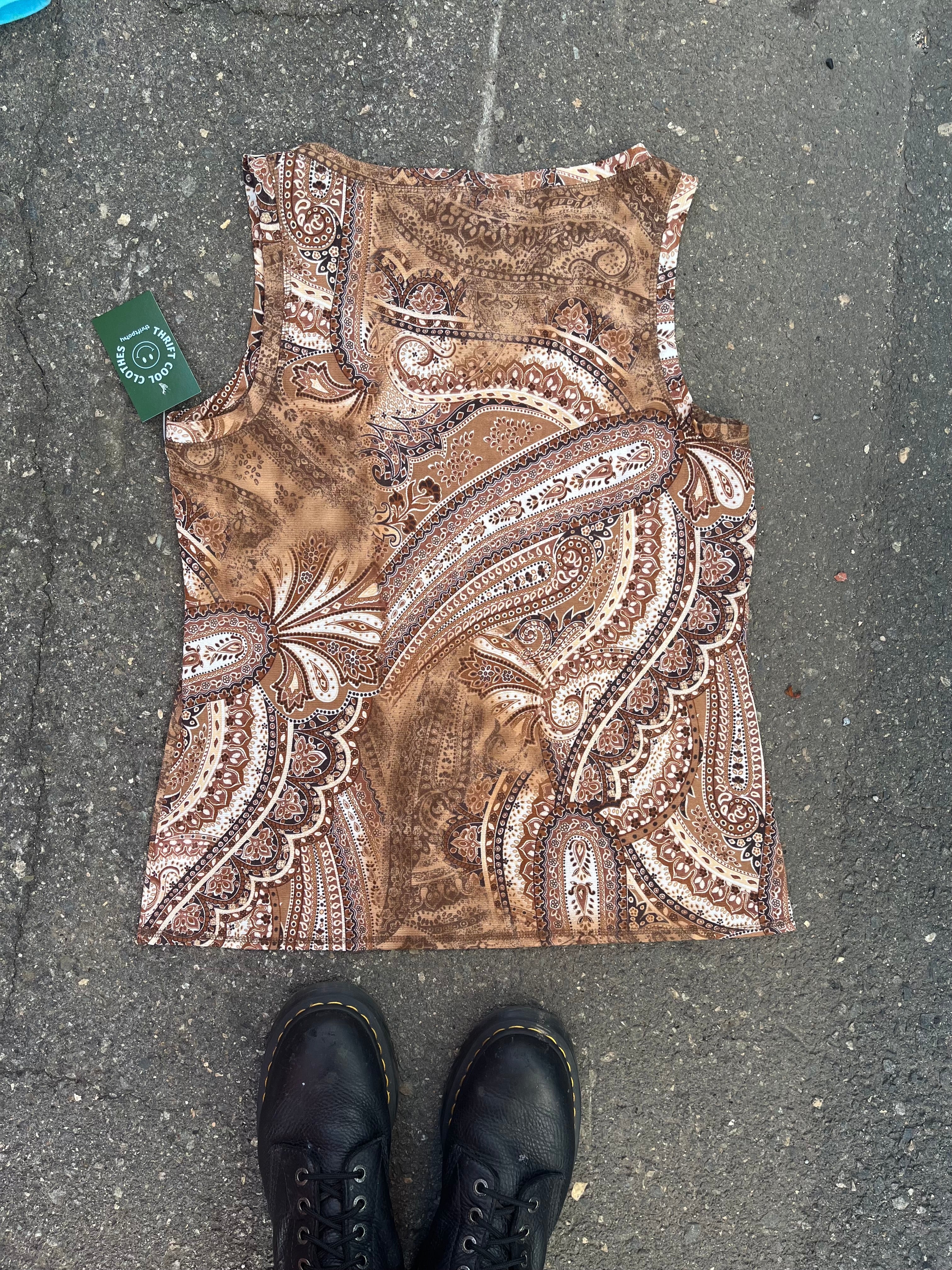 brown susan graver sheer paisley tank, m