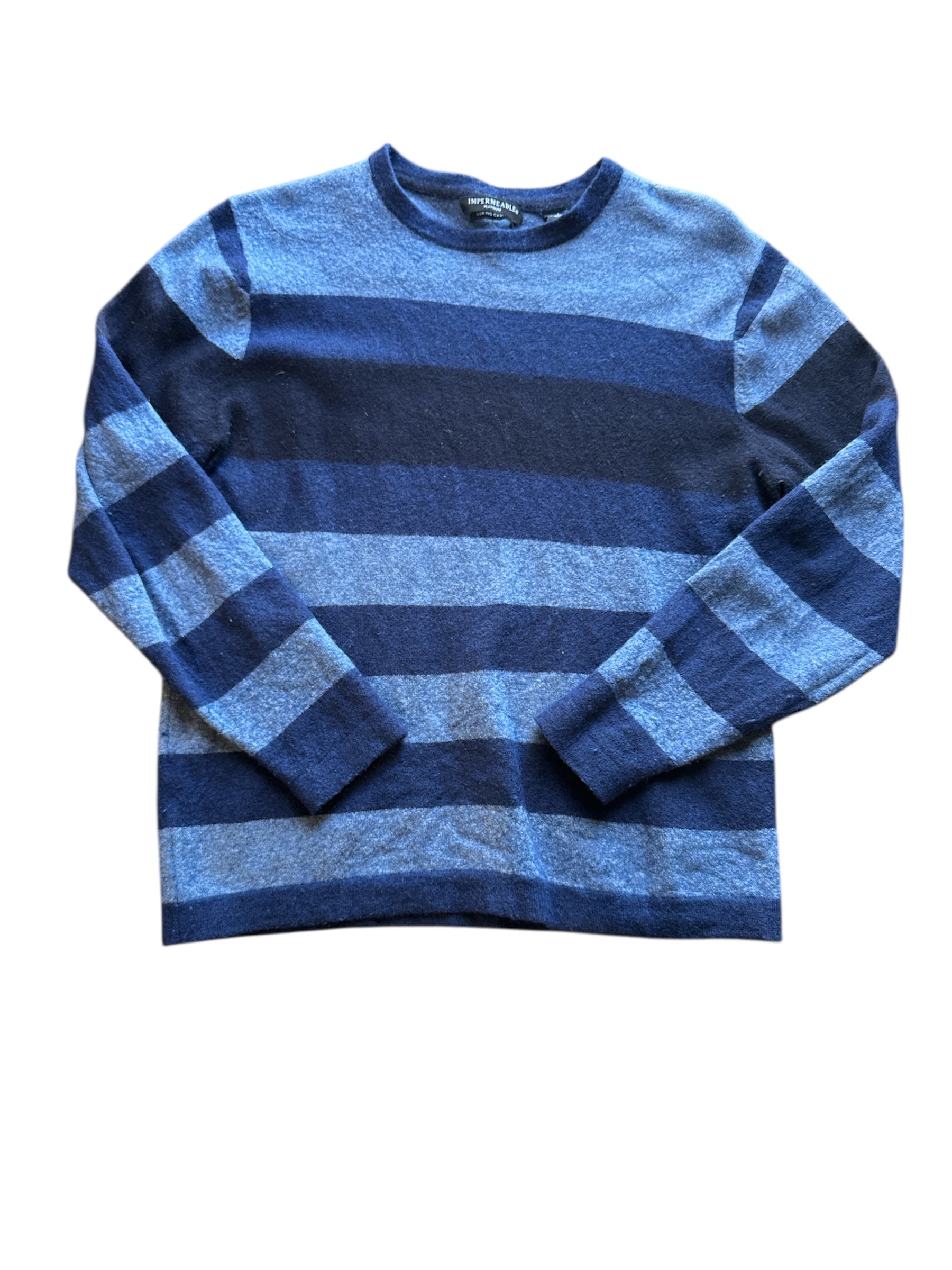 blue impermeable merino wool & cashmere striped cashmere sweater, L
