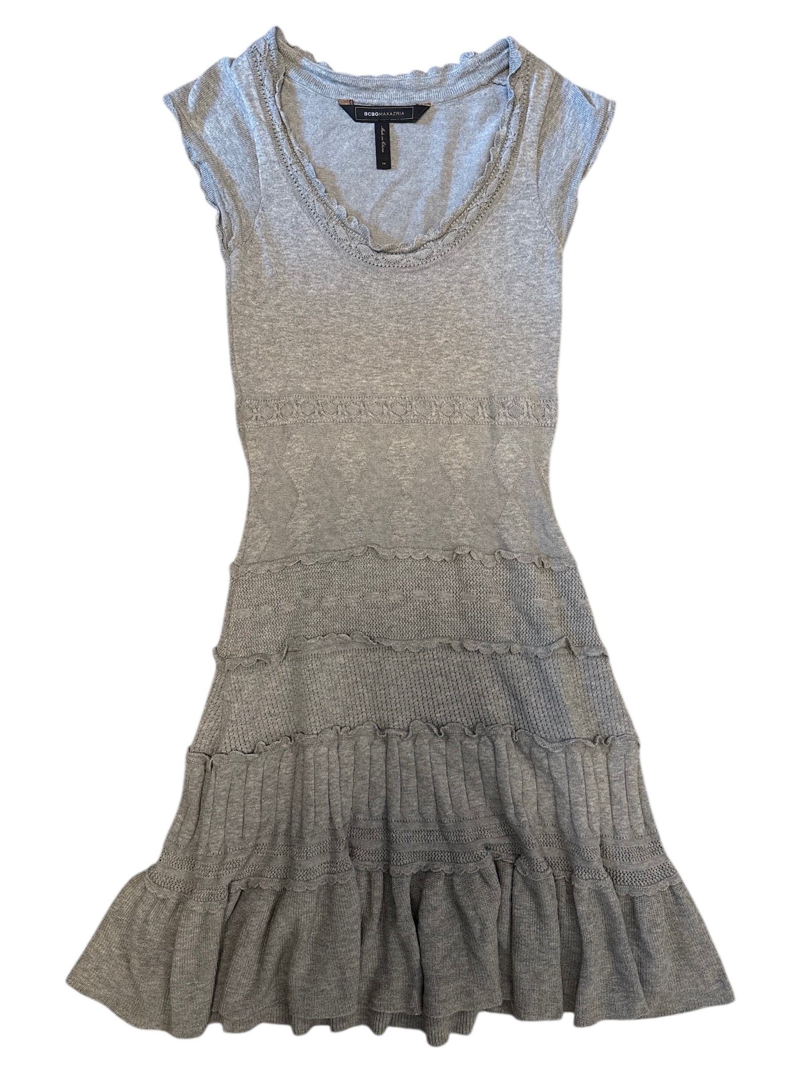 grey Bcbgmaxazria knit tiered mini dress, xs