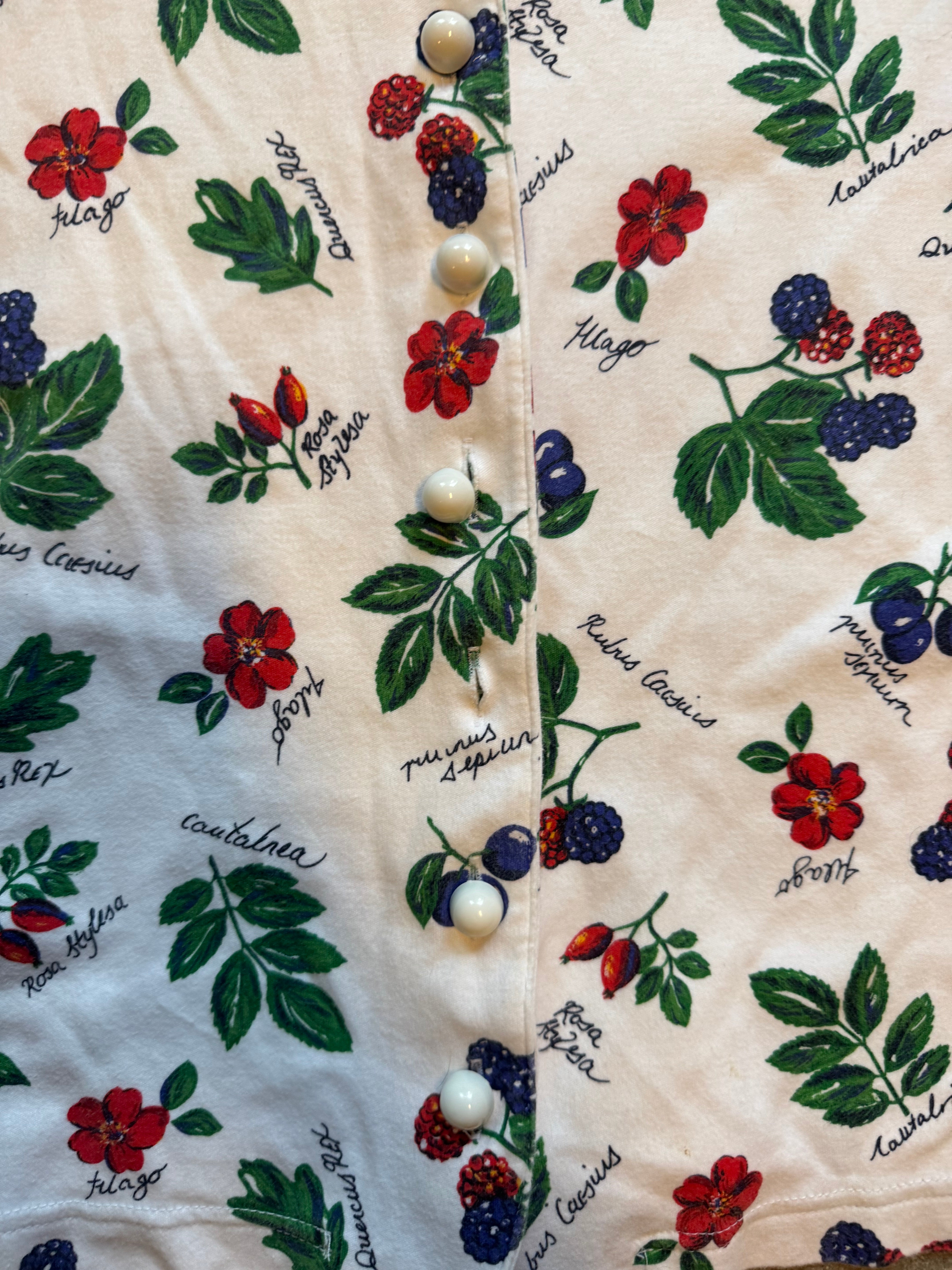 white green red marisa christina classics fruit ss button up, xl (missing a button!)