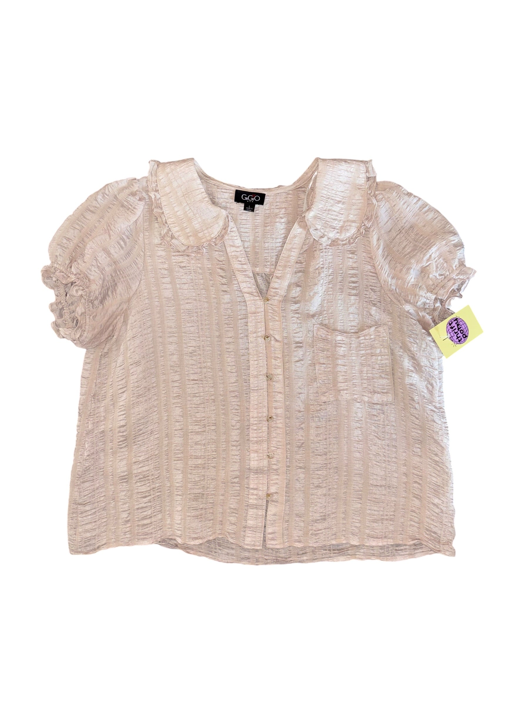 pink gigio smocked peterpan collar top, L