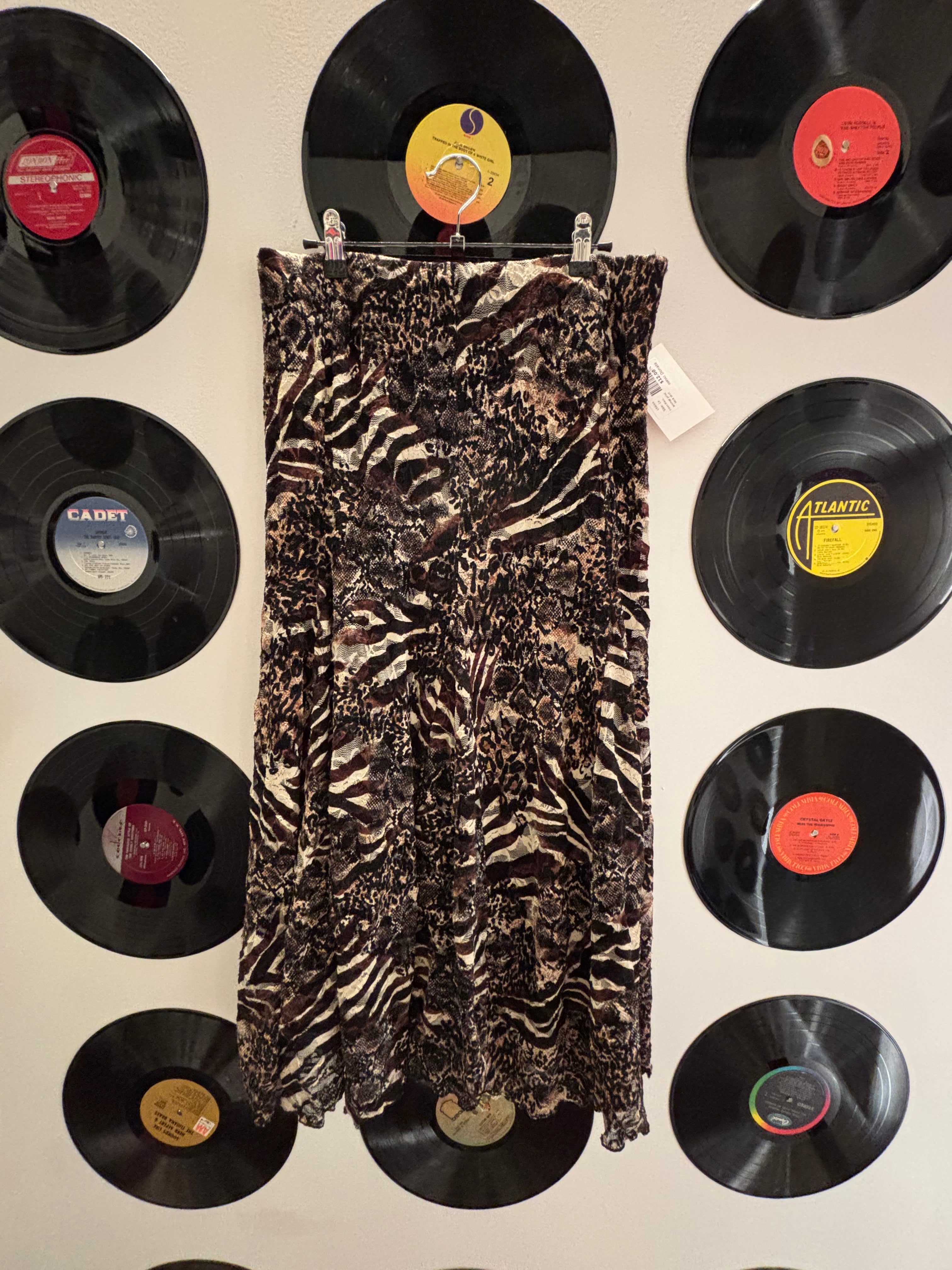 brown black cream chicos animal print lace skirt, 1 (chicos medium)
