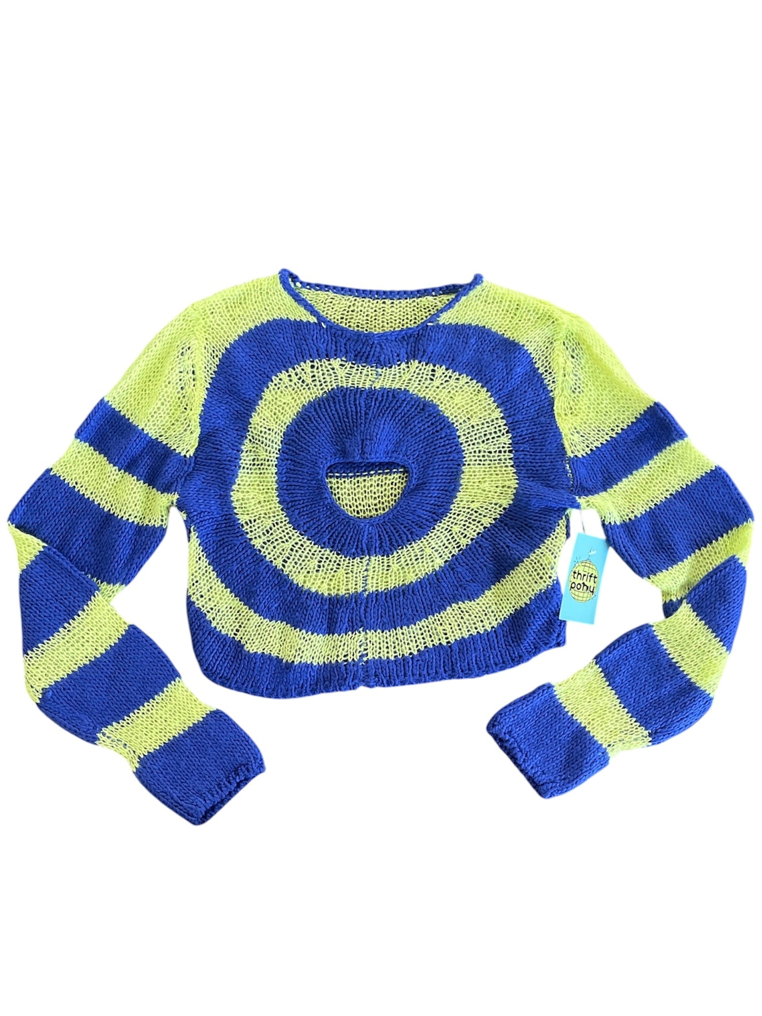 green blue shein swirl heart cutout sweater, L