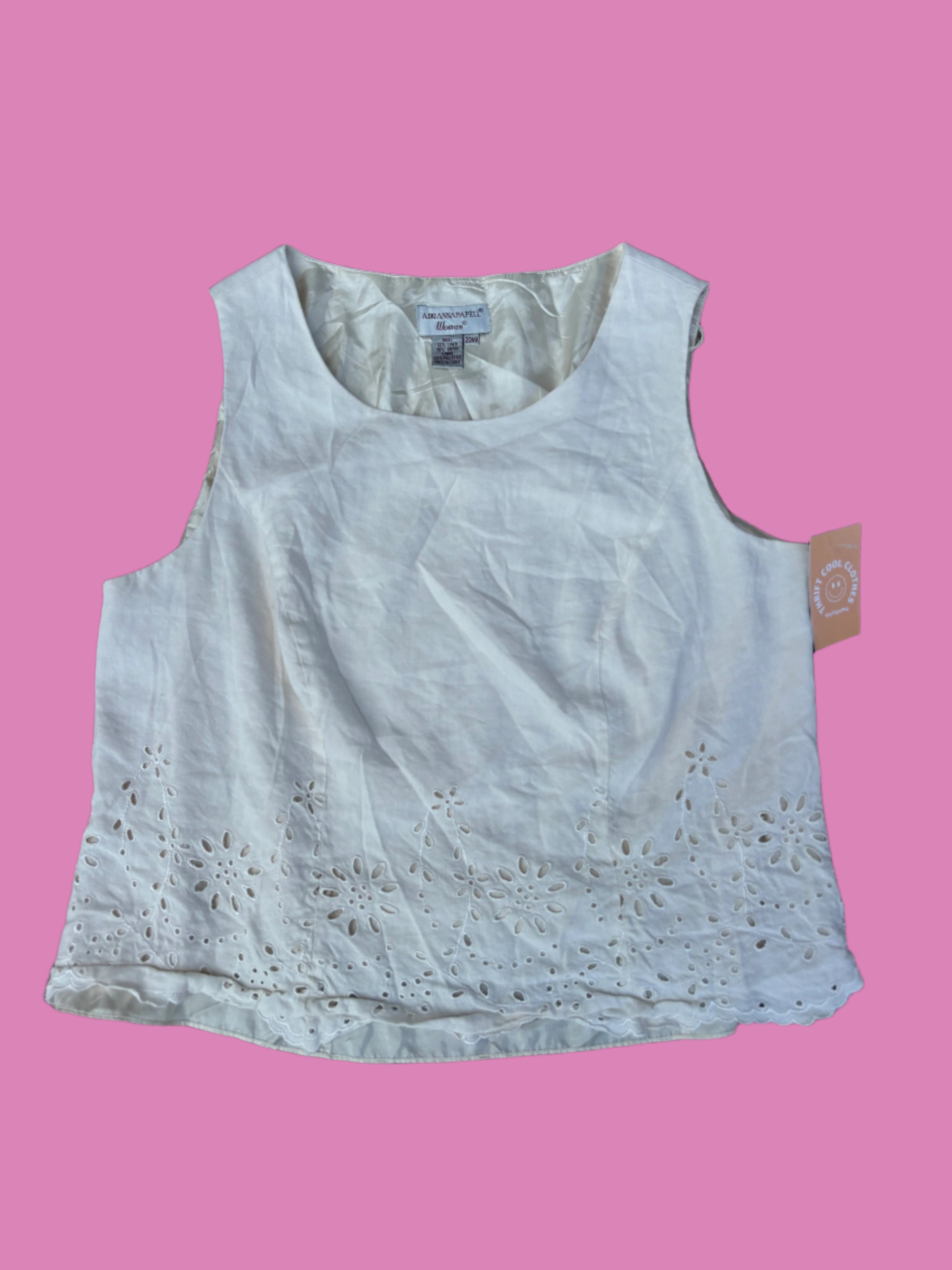 white adrianna papell eyelet tank, 22