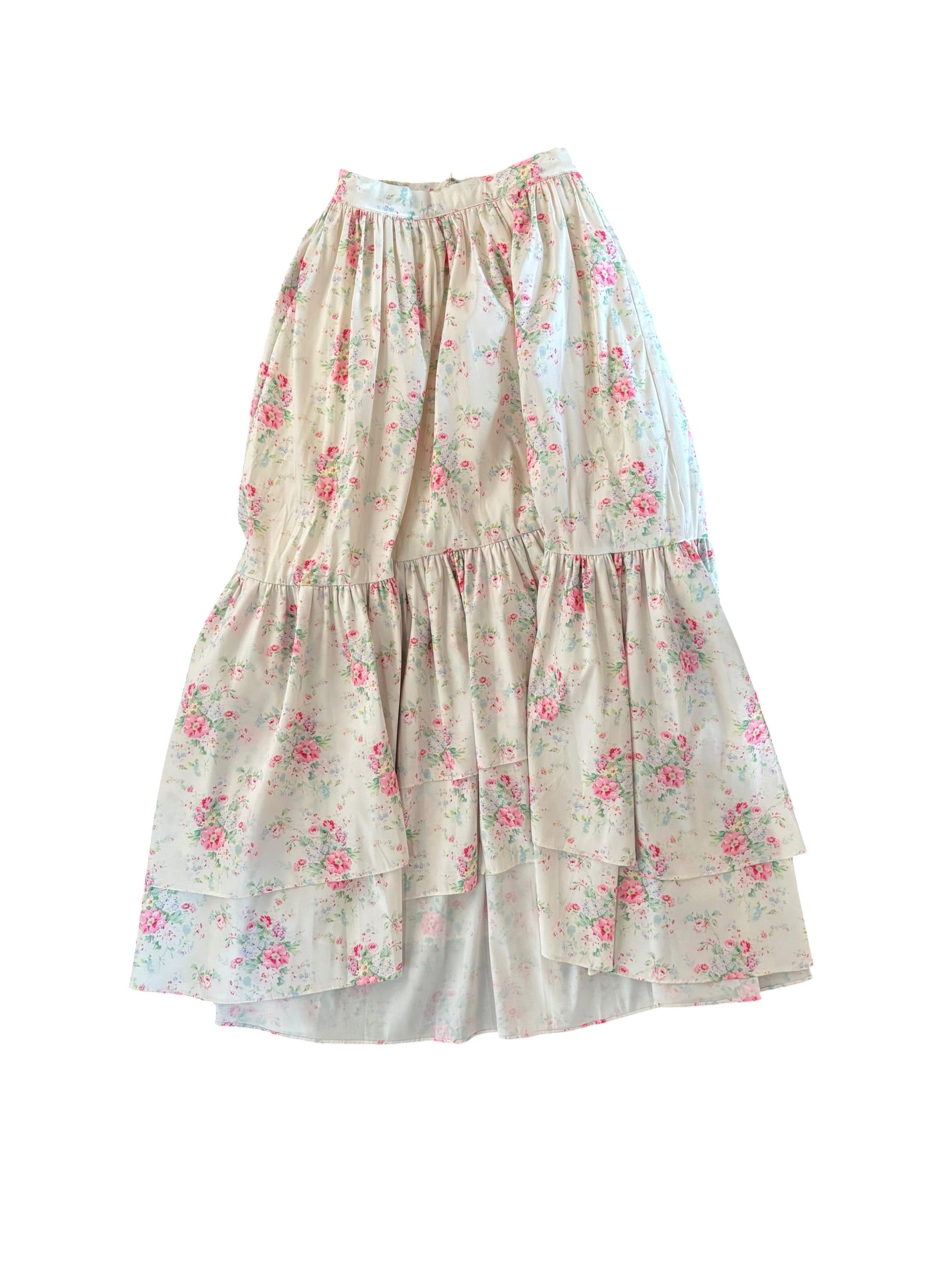 White pink blue Maison amory Nwt floral dropwaist skirt, Xs