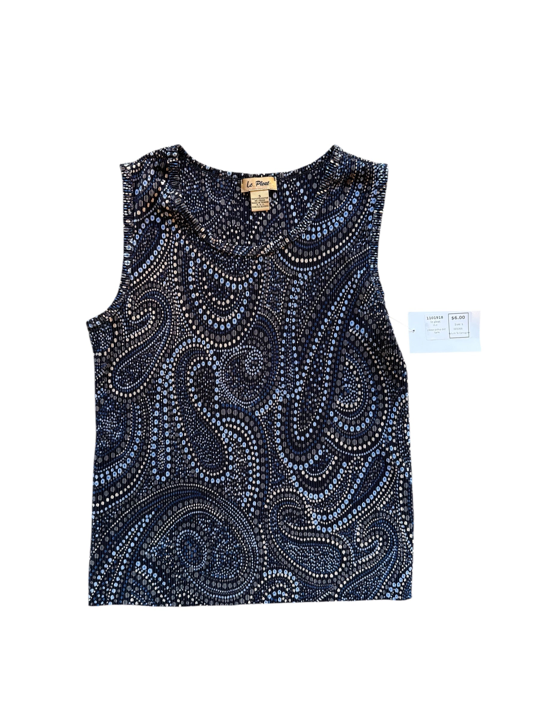 blue le pleat plisse polka dot tank, s