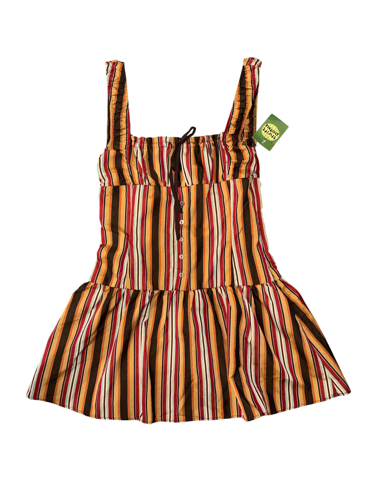 multi lioness striped drop waist dress, m