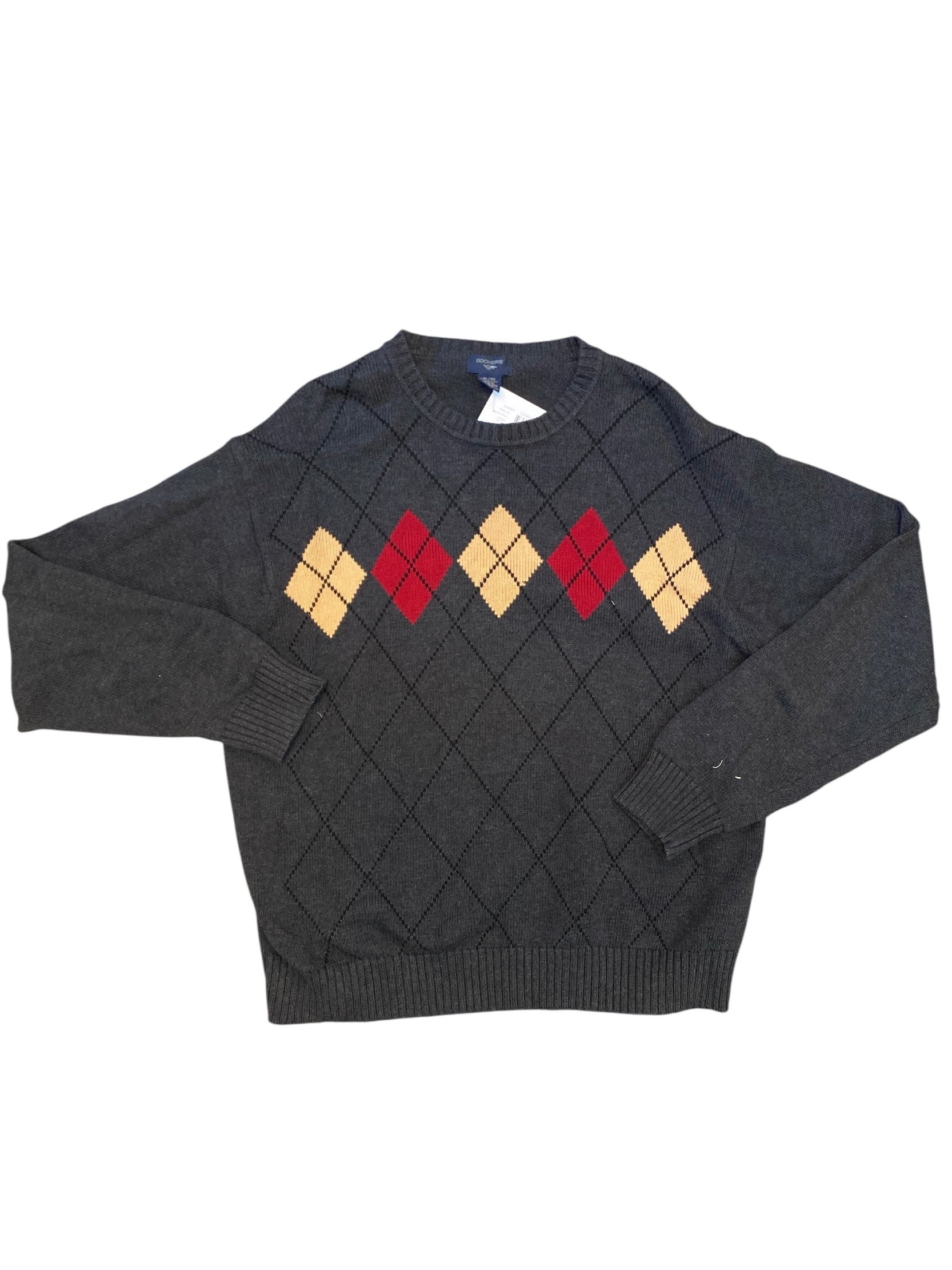gray red tan dockers argyle sweater, xl