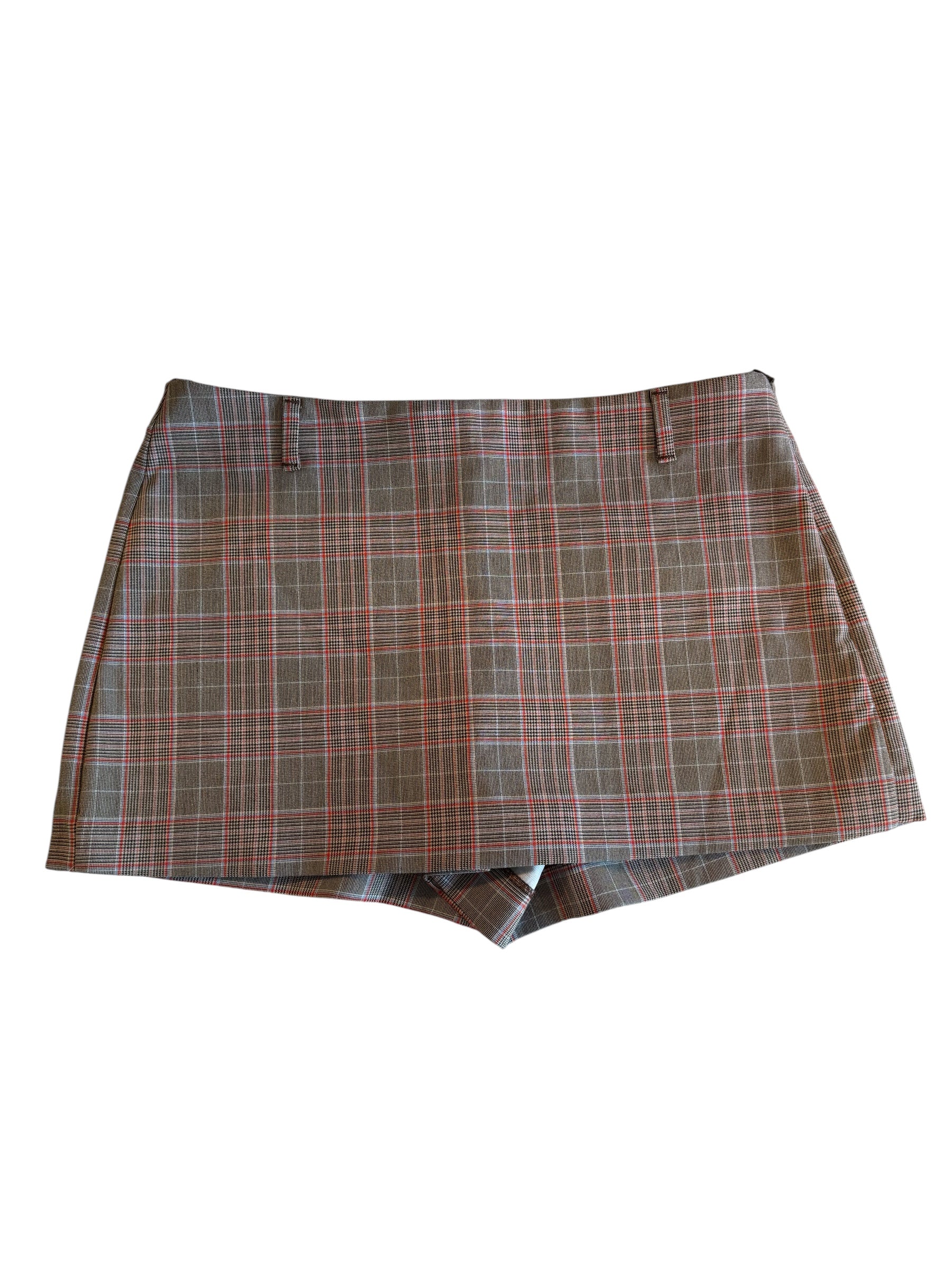 tan red blue zara plaid skort, m