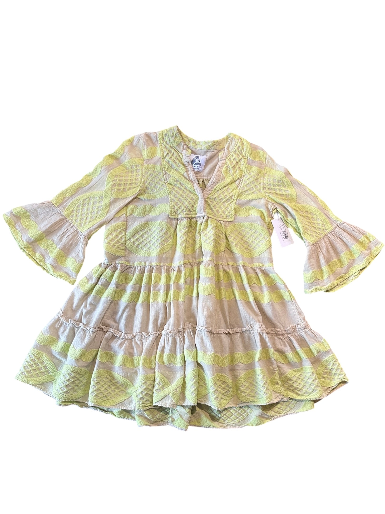 green brown pearl & caviar textured ls dress, xs/s