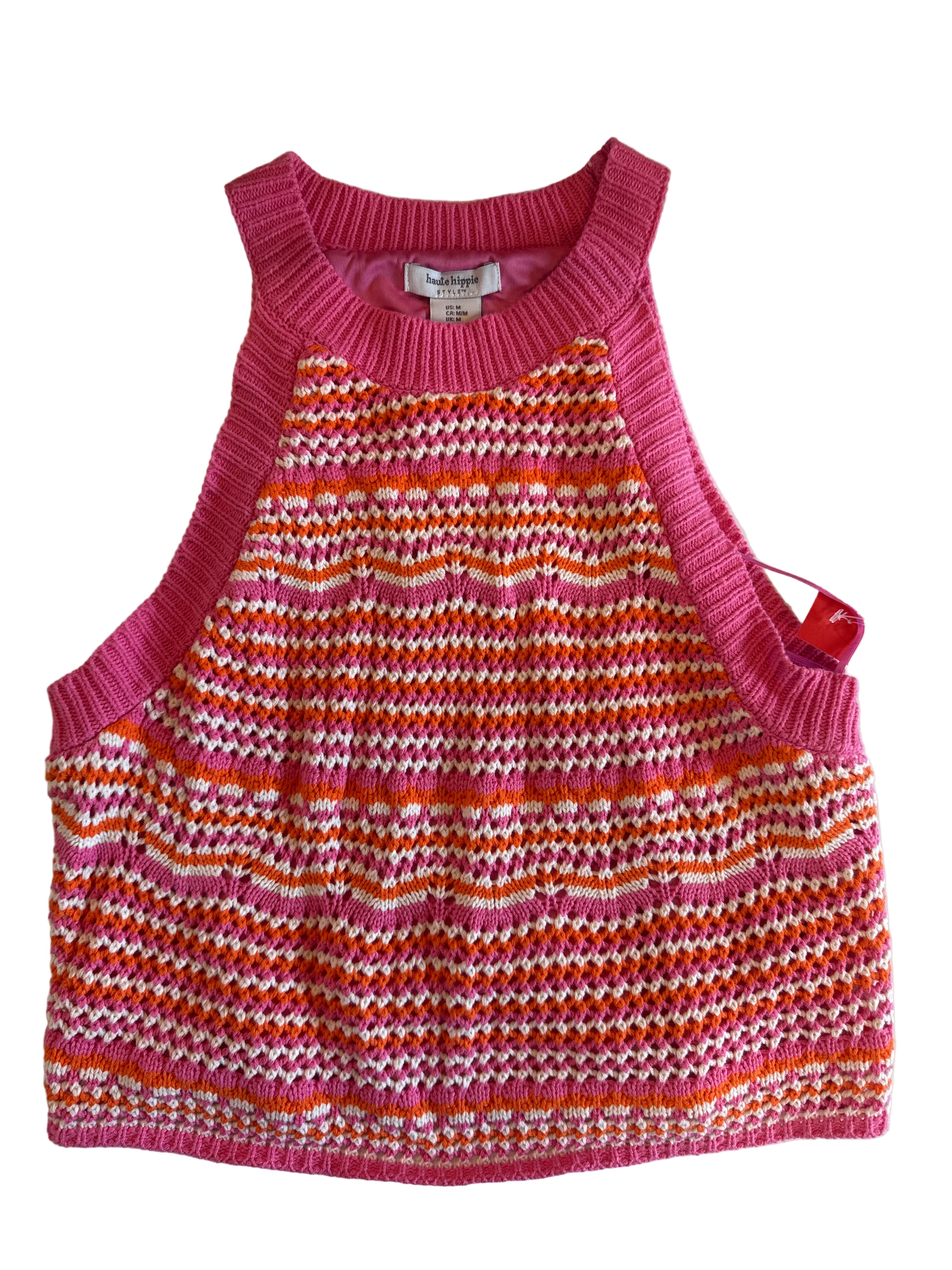 pink orange haute hippie nwt crochet top, m
