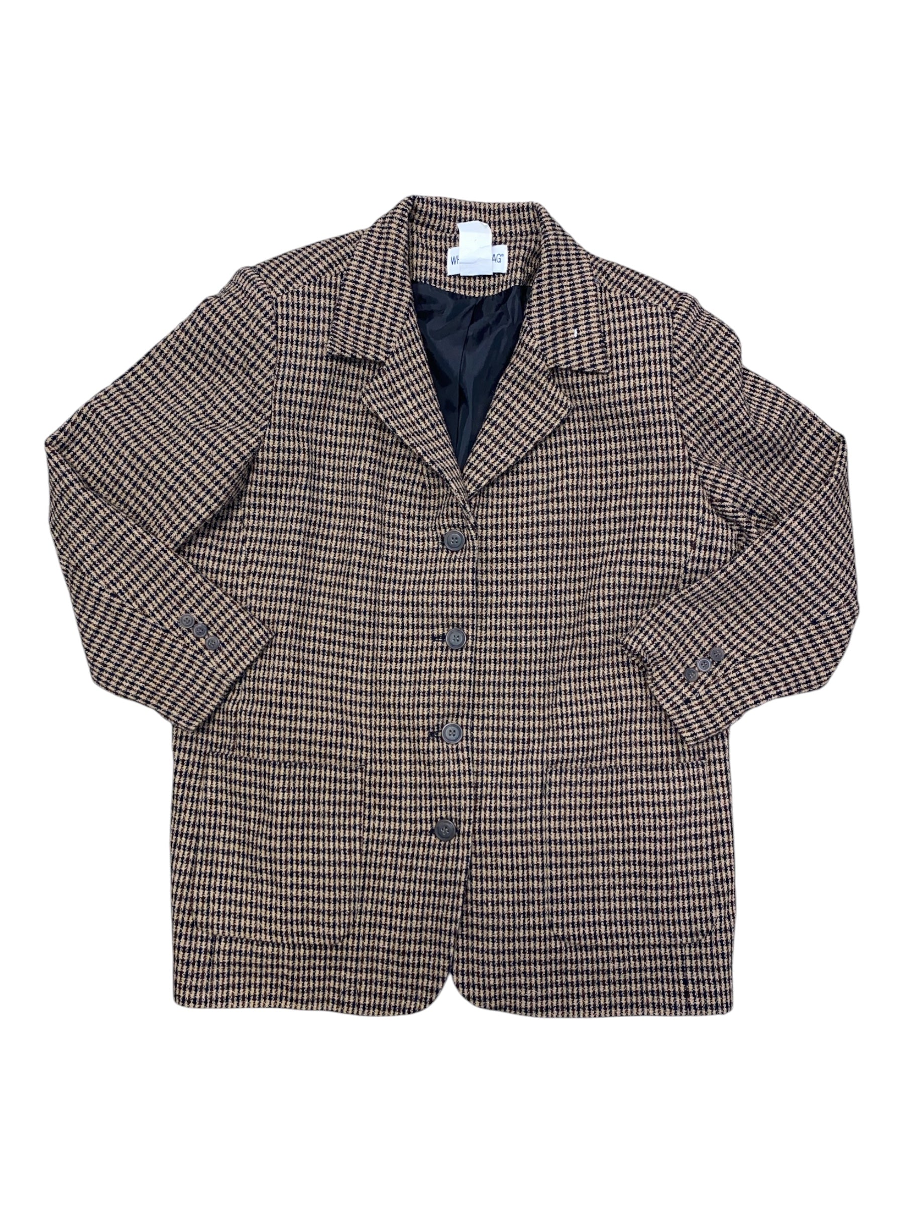 brown black white stag houndstooth mid length jacket, 18