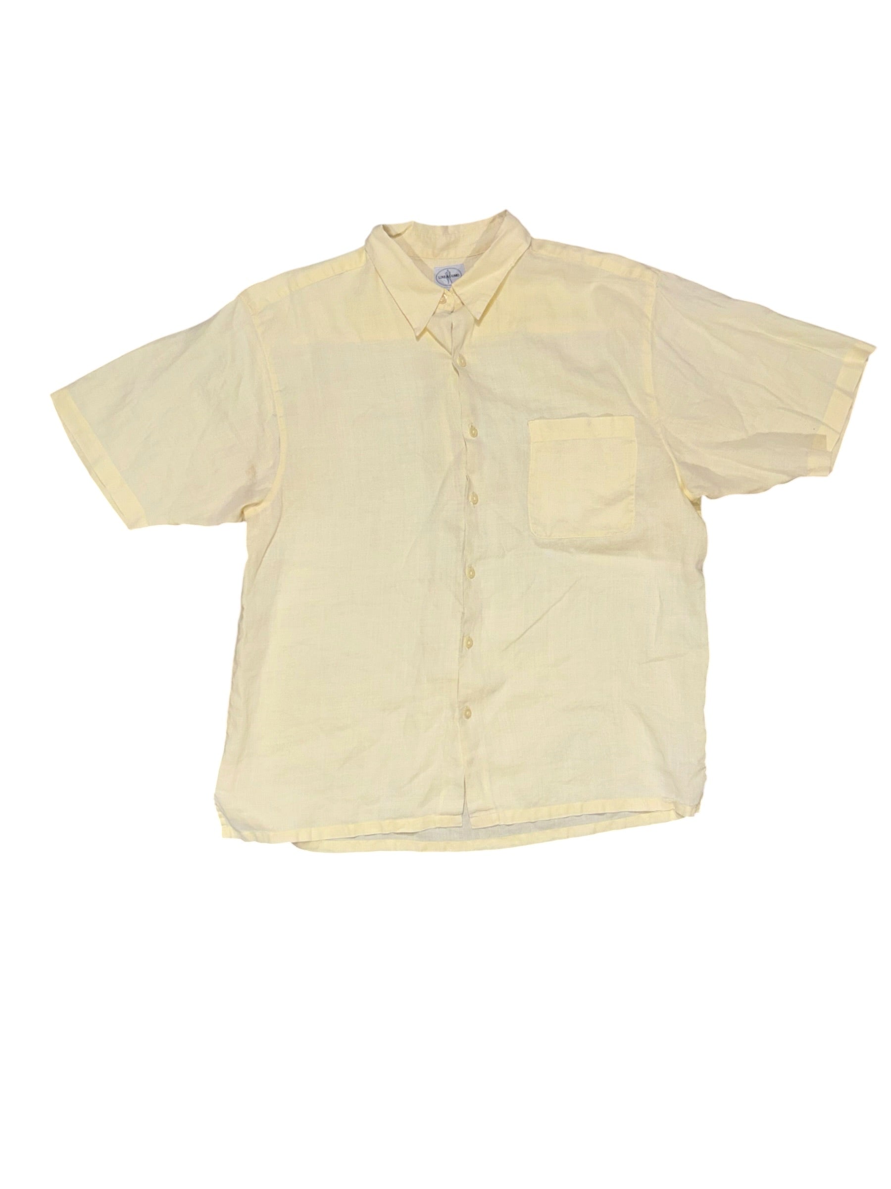 yellow linen uomo ss linen button up, xl
