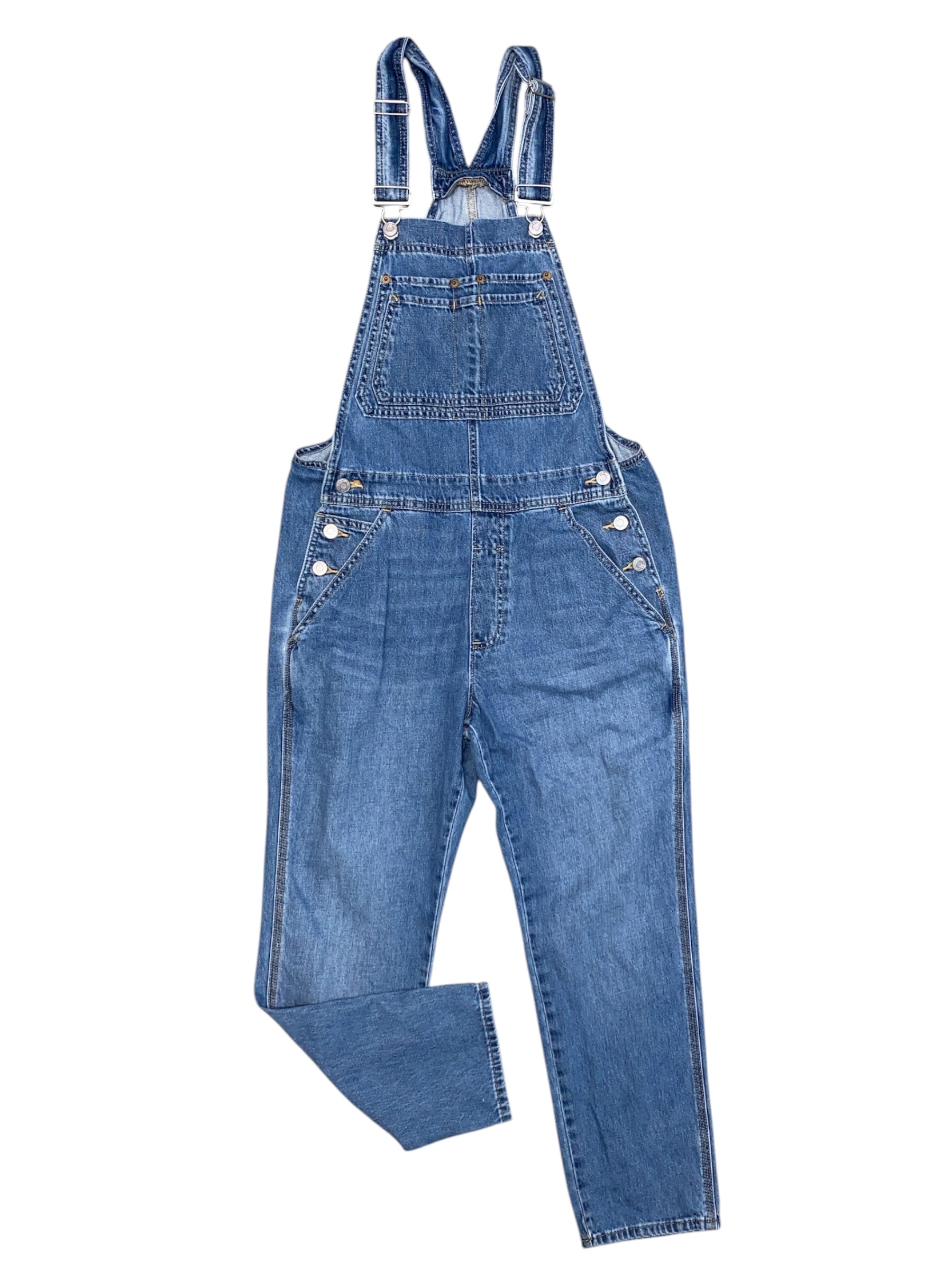 blue gap denim overalls, small