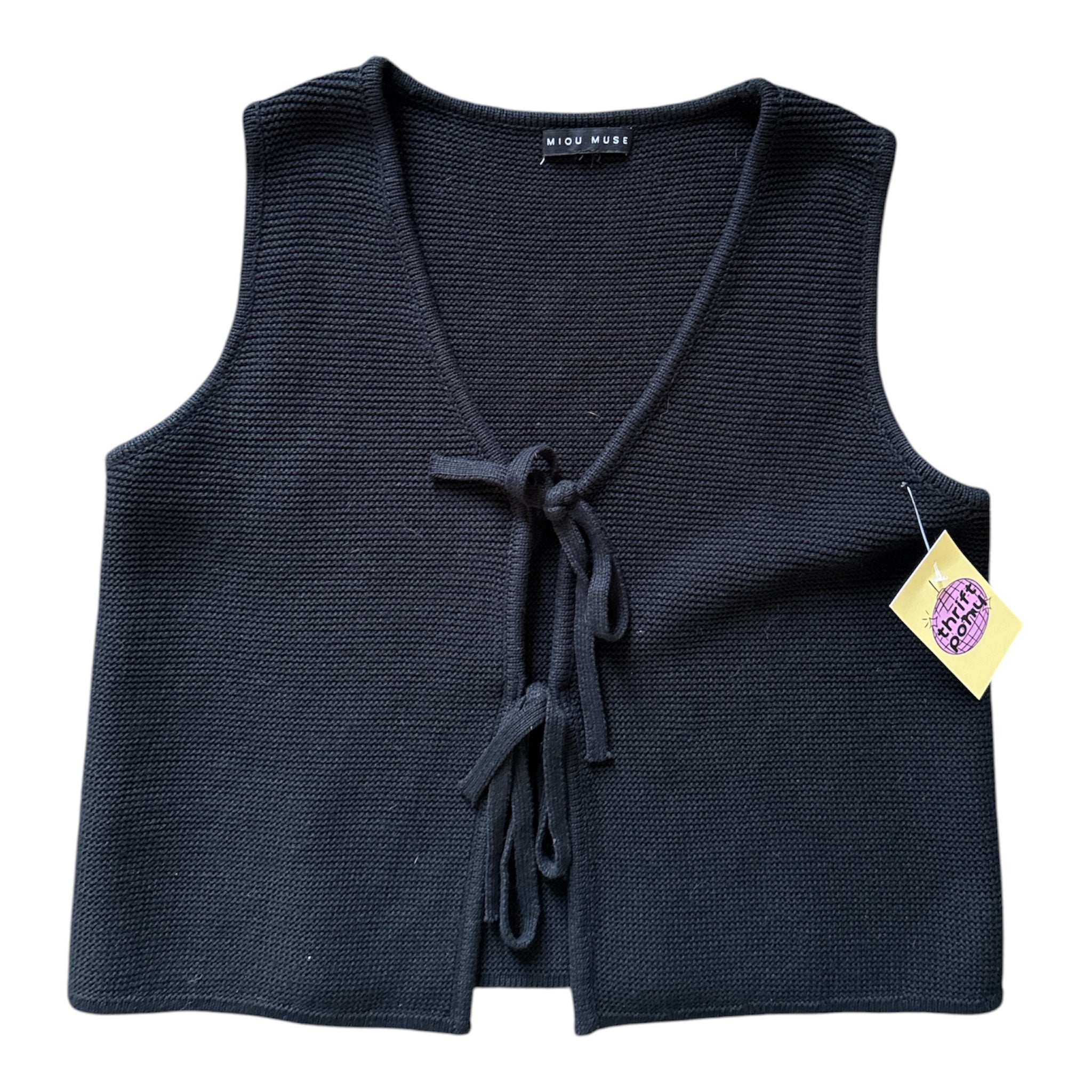 black miou muse knit tie front vest, M