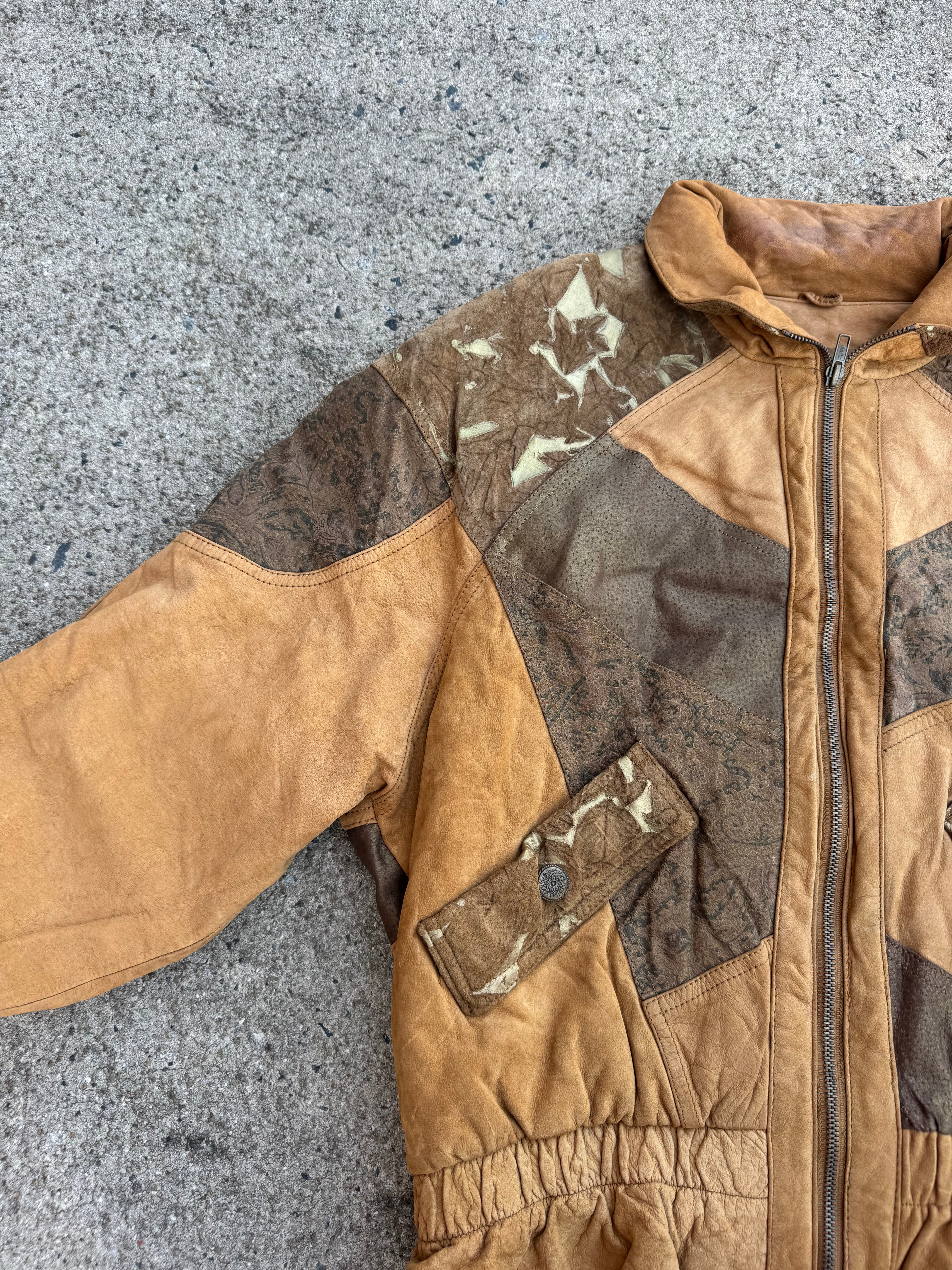 brown international outerwear 80s pilot jacket, m
