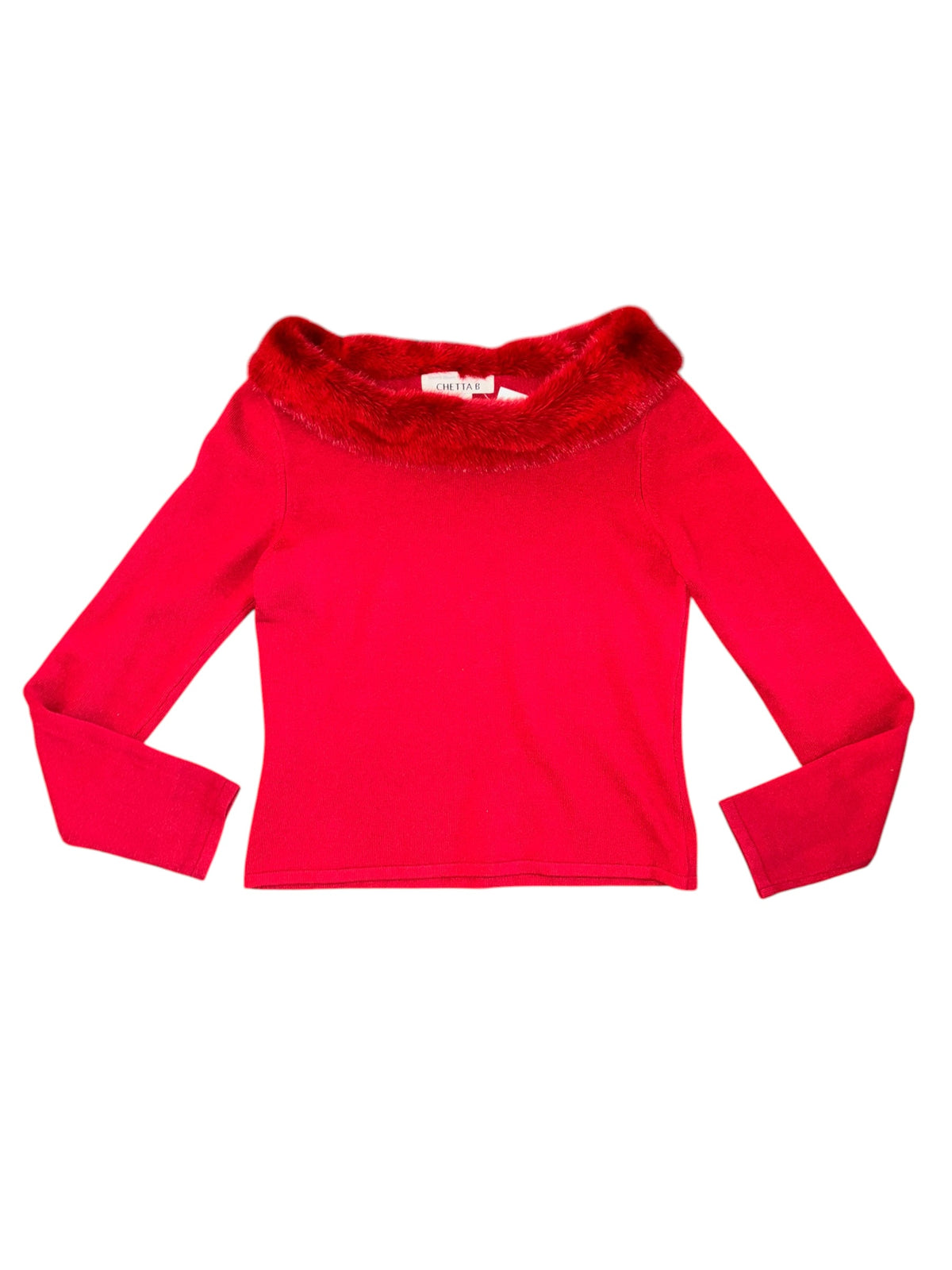 red chetta b mink trim silk cashmere sweater, s