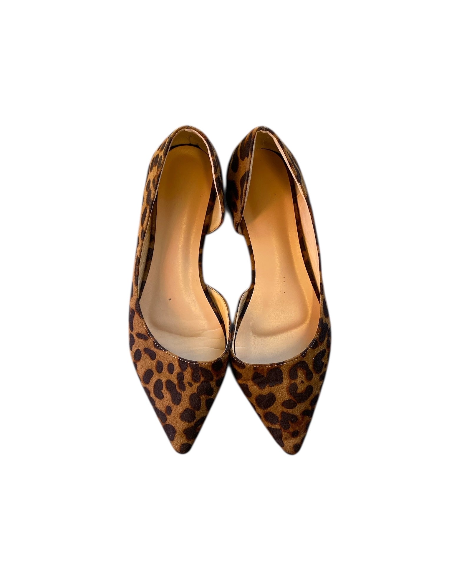 brown  pointed toe animal print flats, 40