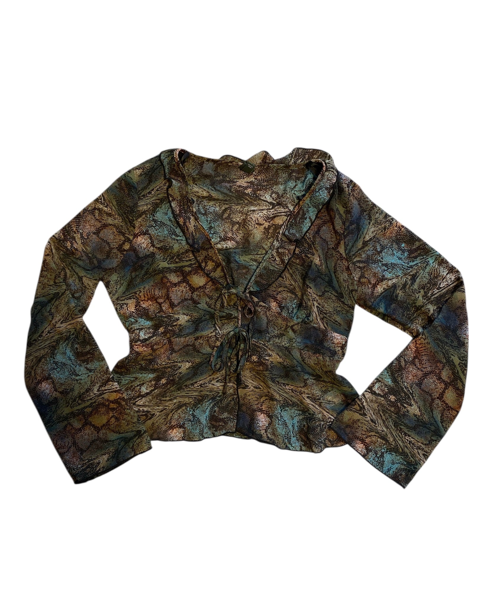 brown teal wild fable sheer animal print top, xl