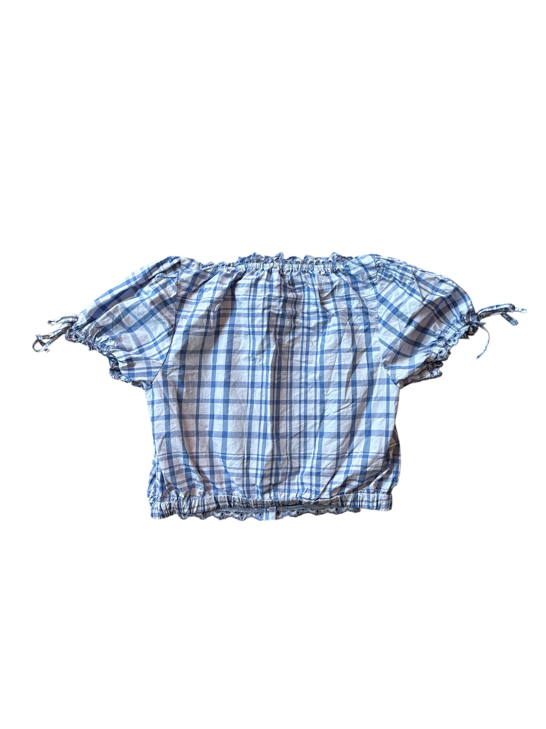 blue free assembly plaid eyelet top, s