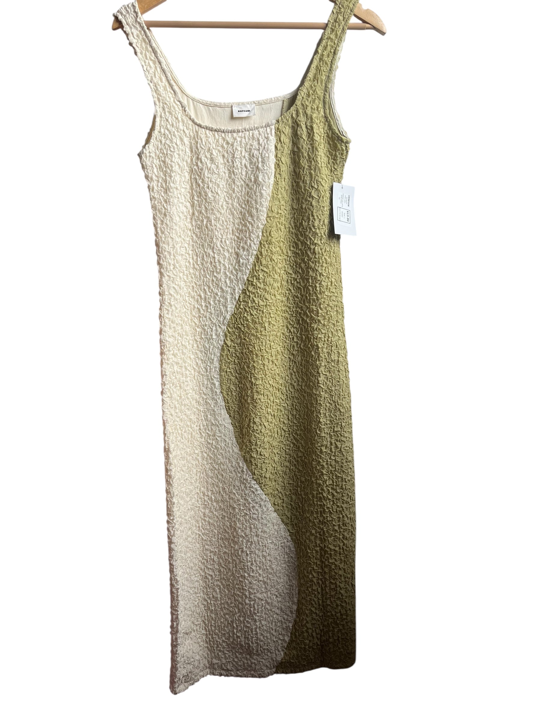 cream green aureum puckered yin yang long dress, L