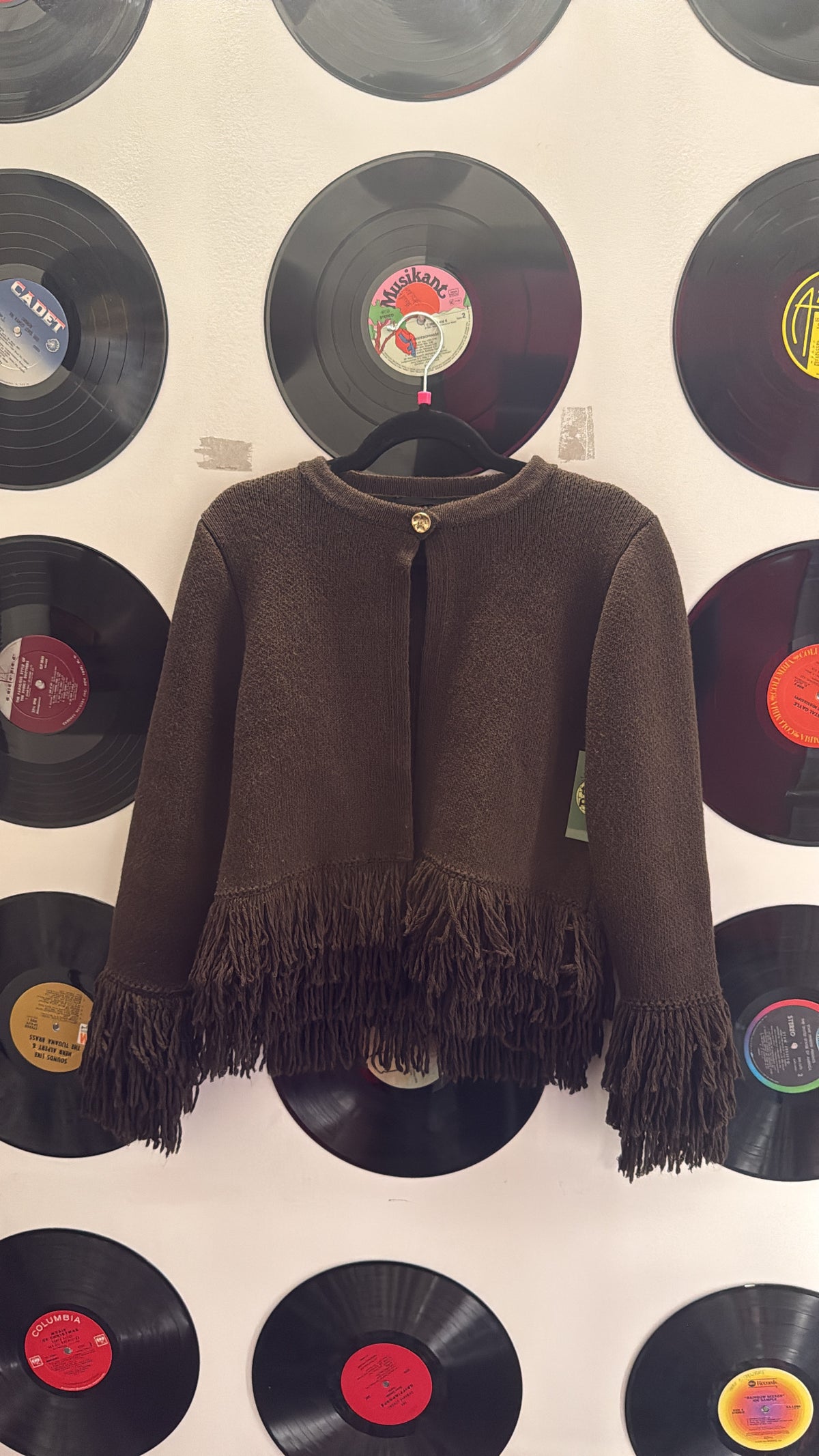 brown zara cardigan w fringe edge, L