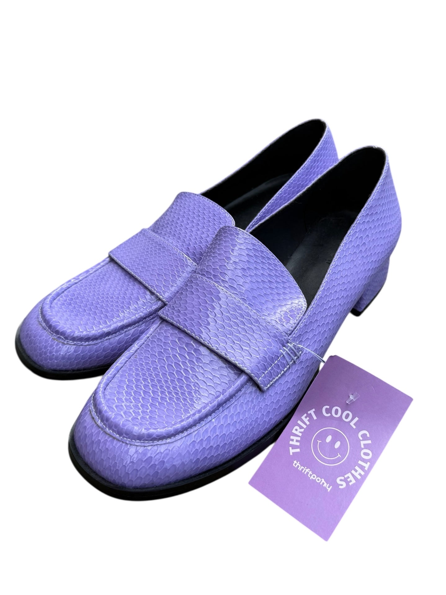 Purple Asos snakeskin loafers, 8