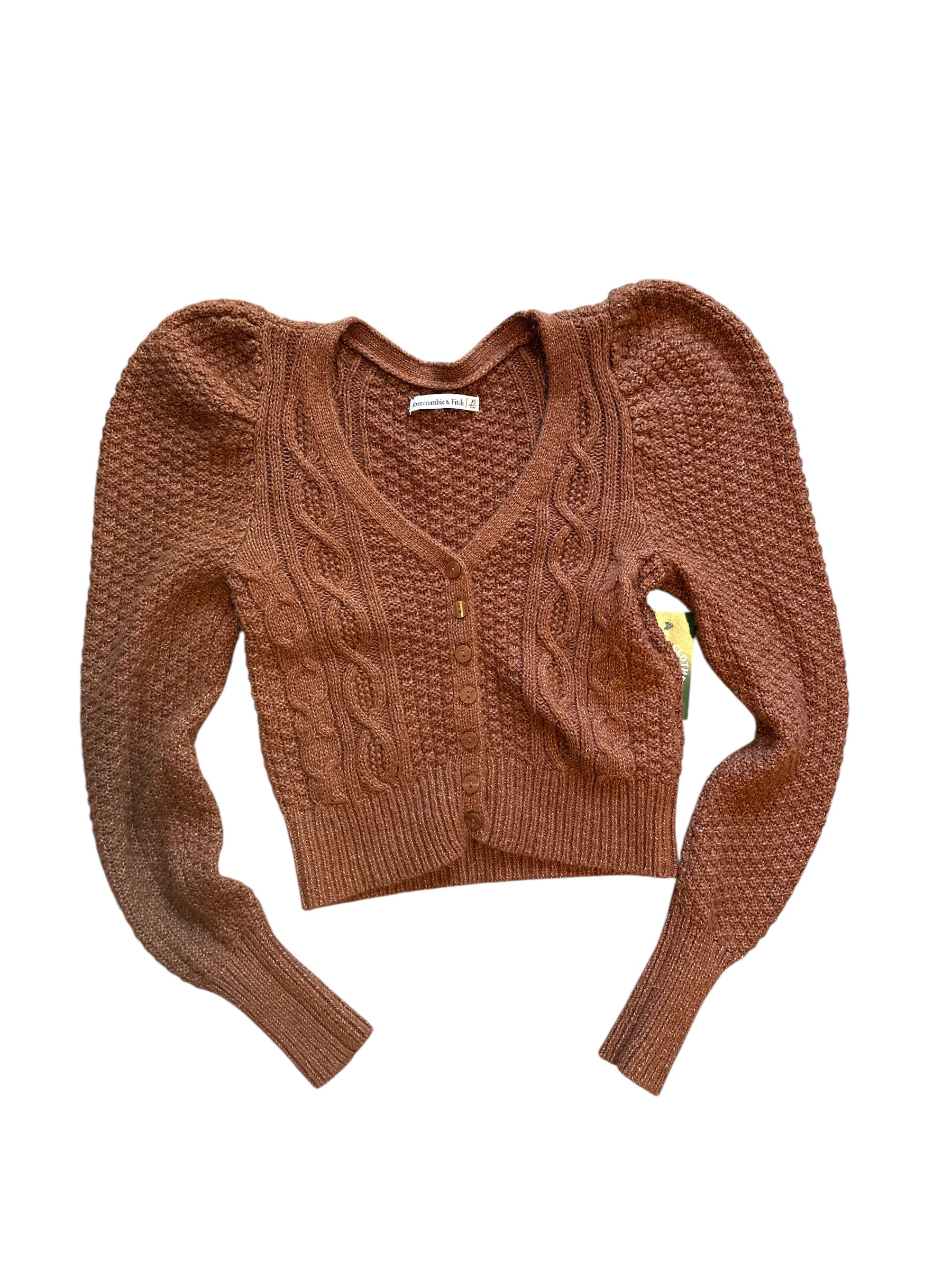 rust abercrombie puff sleeve cardigan, xs