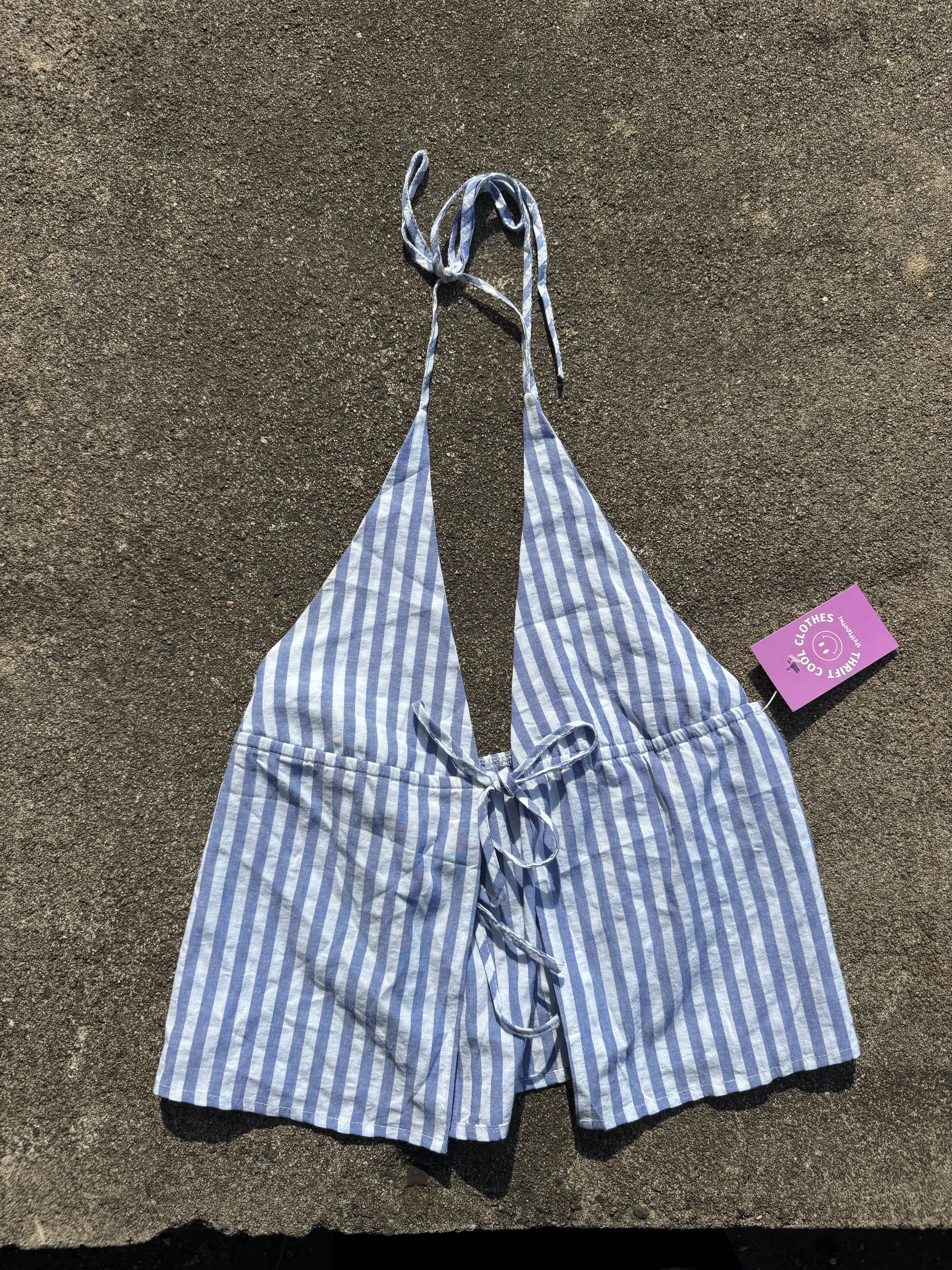 blue  striped halter top, m
