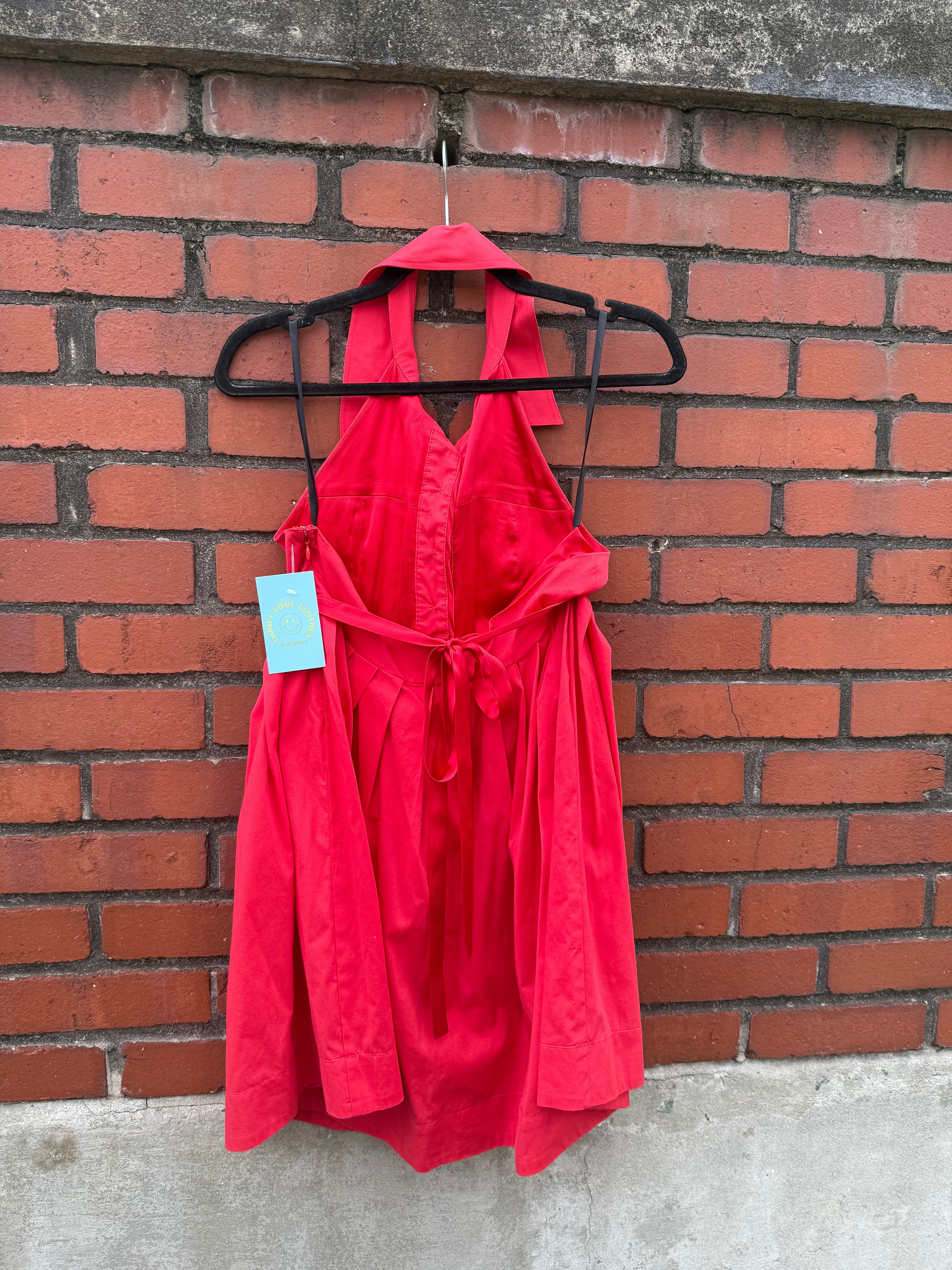 red bebe halter button up collare mini dress, m