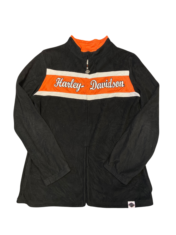 Black orange white Harley Davidson fleece zip up jacket, L