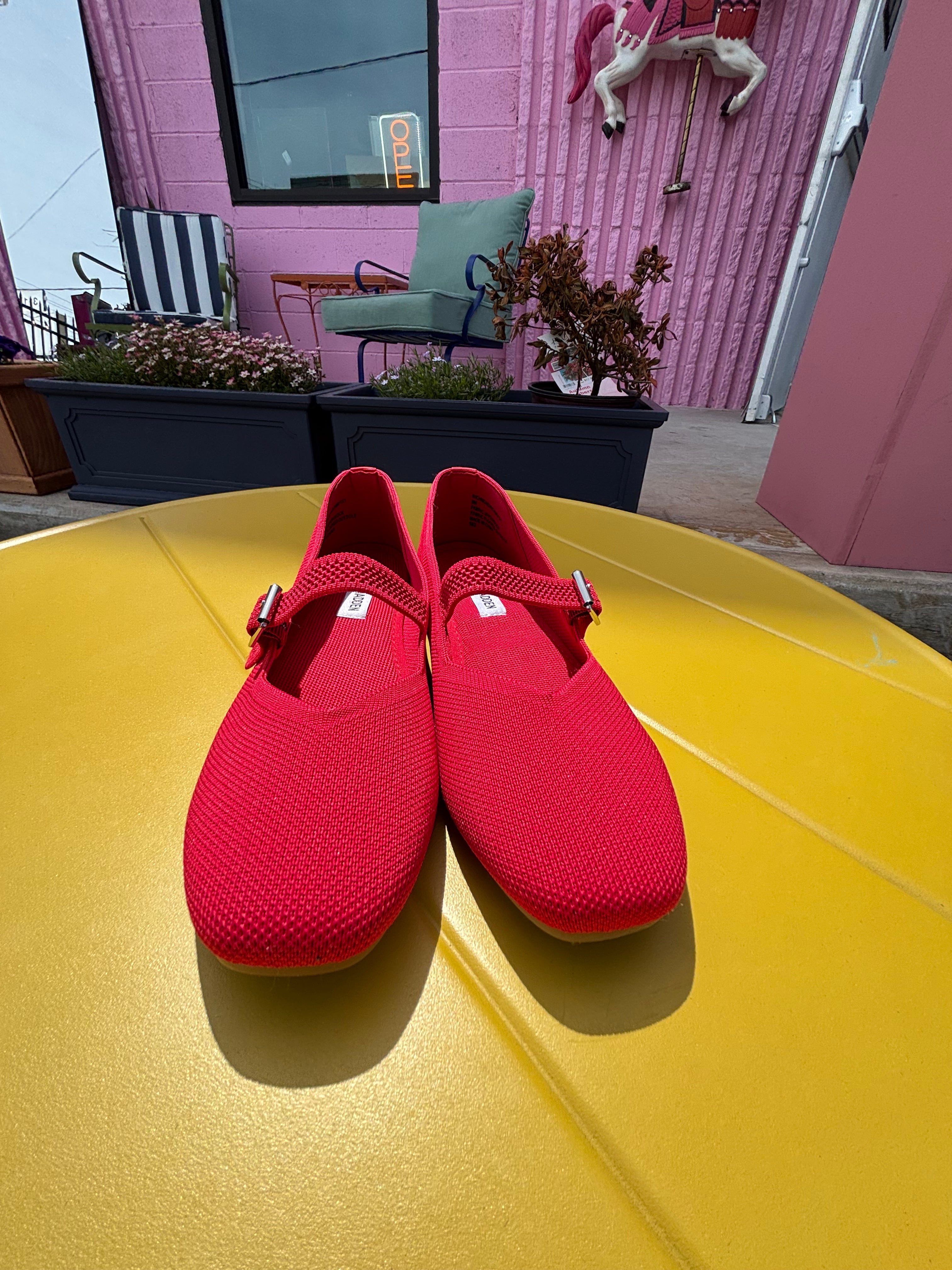 red steve madden knit mary jane flats, 9