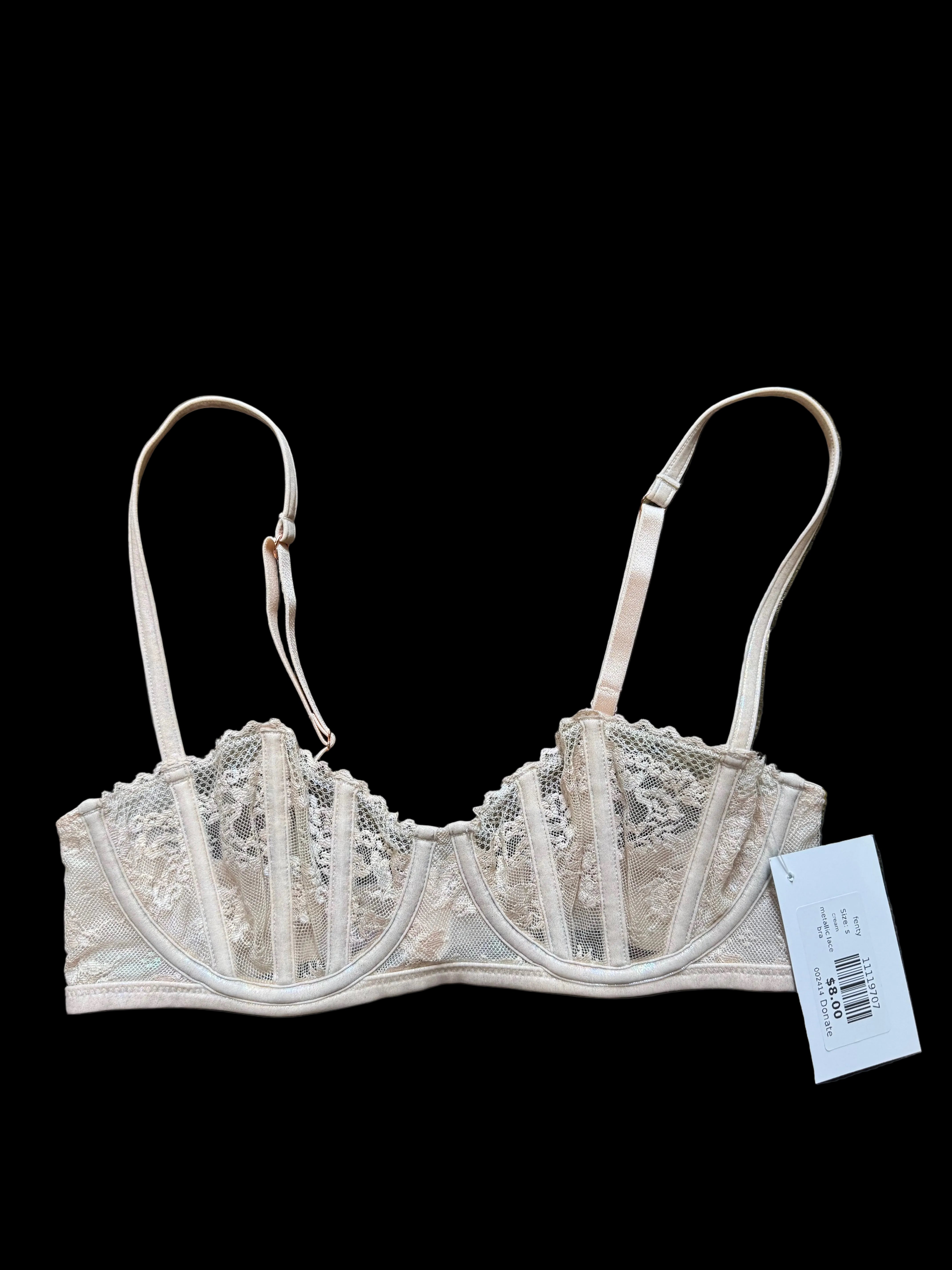 cream fenty metallic lace bra, s
