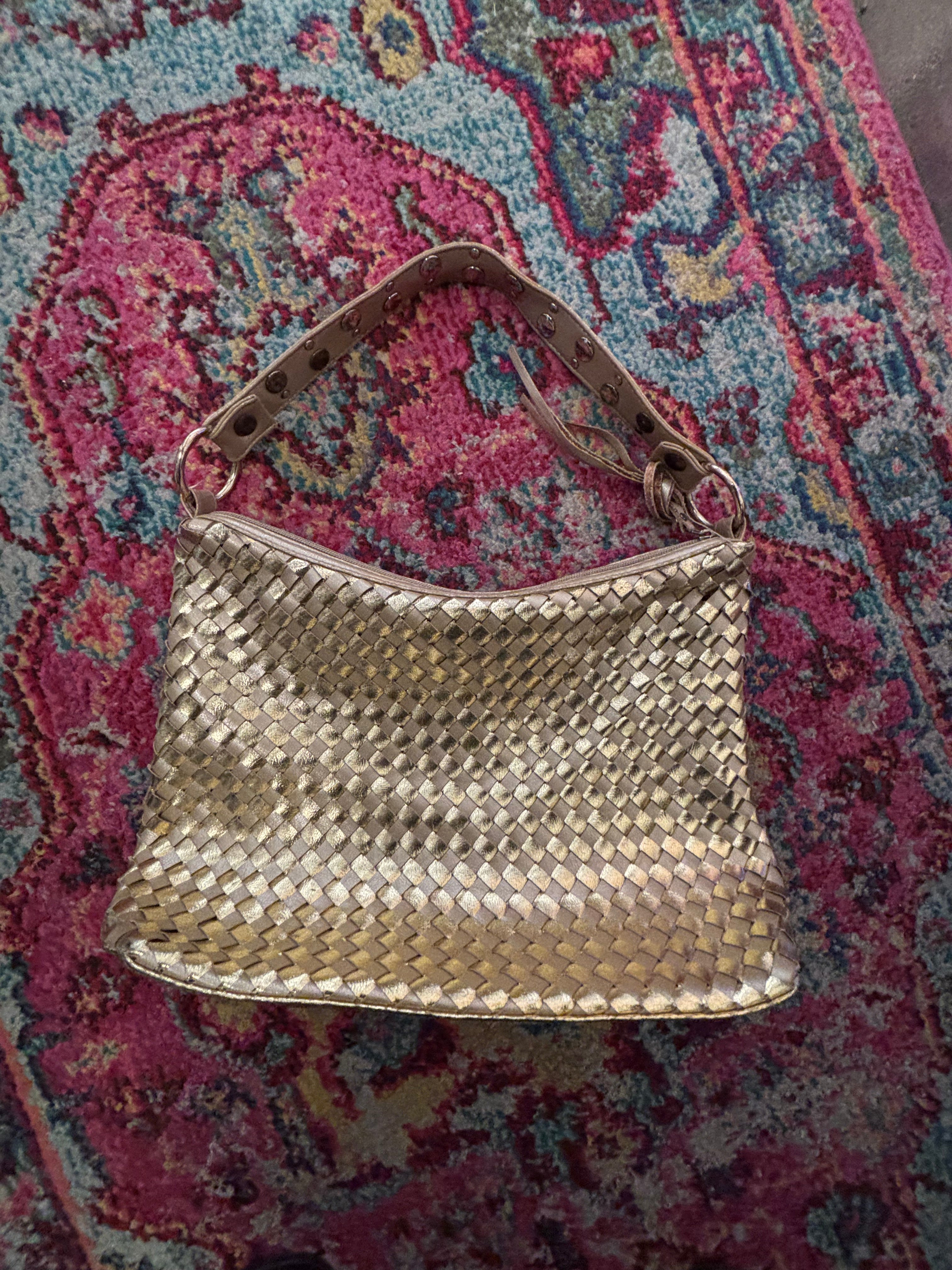 gold New York & co woven shiny purse