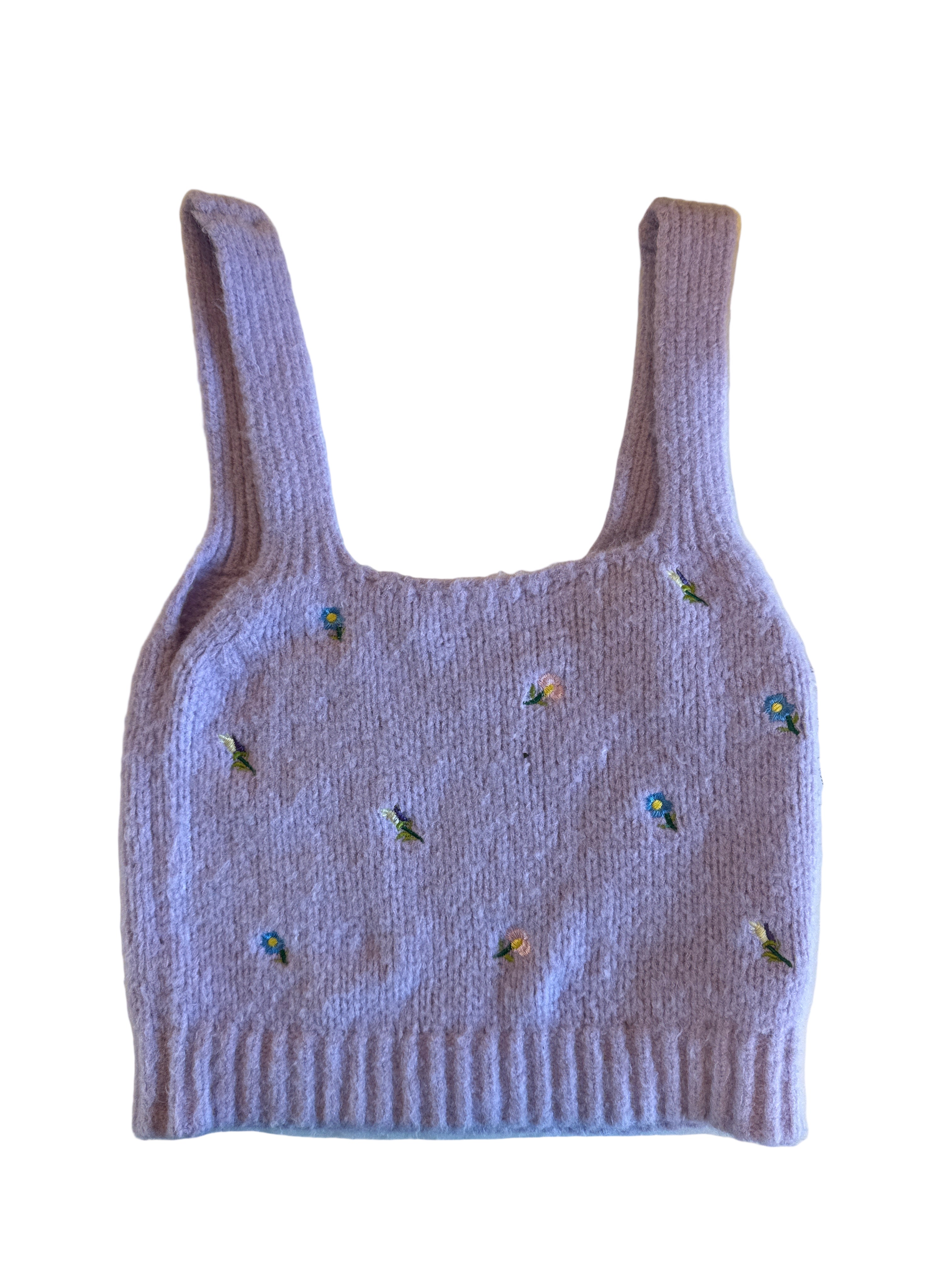 purple english factory knit floral tank, m