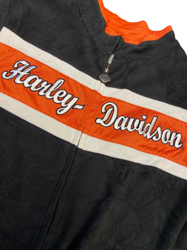 Black orange white Harley Davidson fleece zip up jacket, L