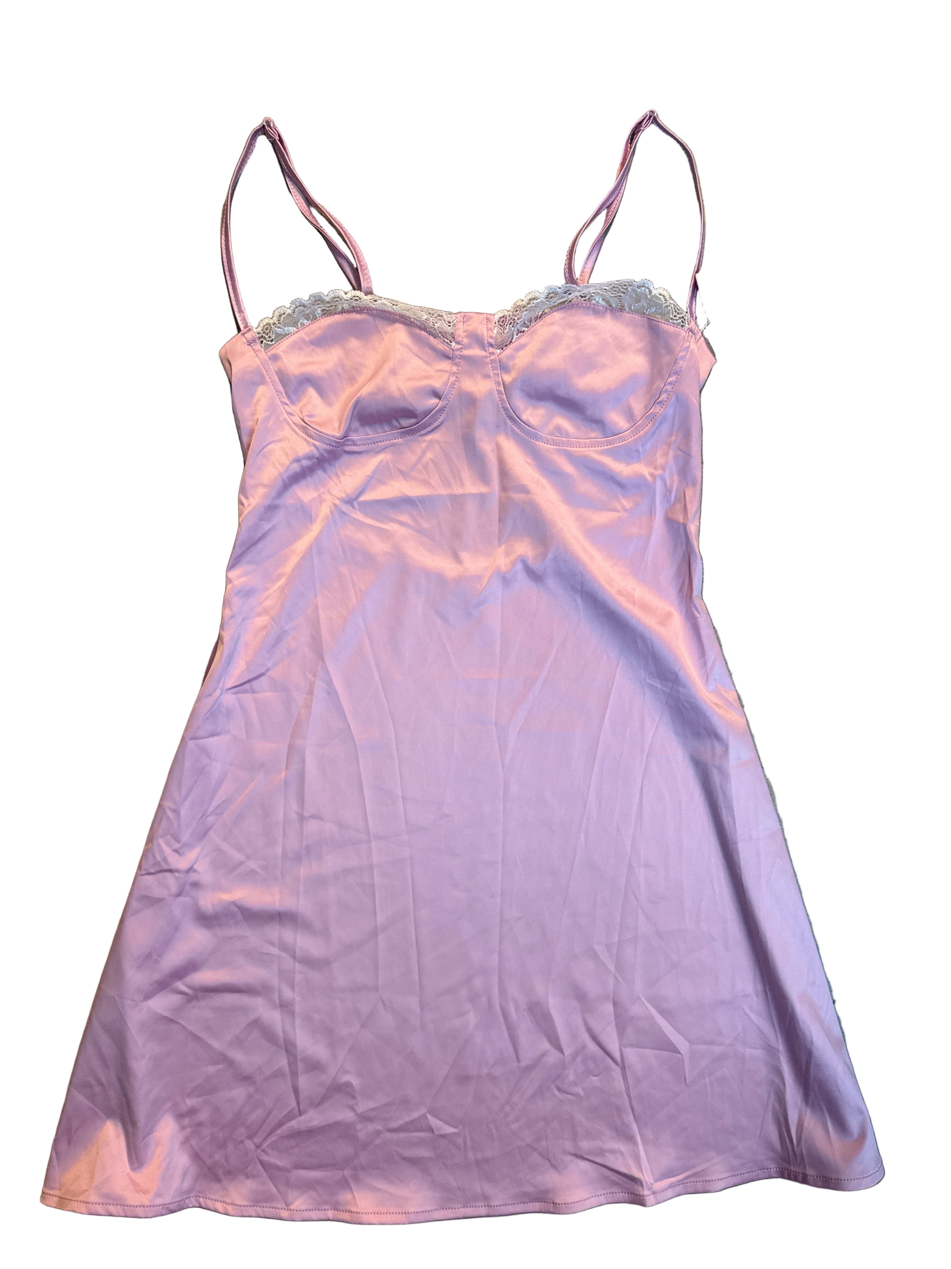 pink  lace silky mni dress, s