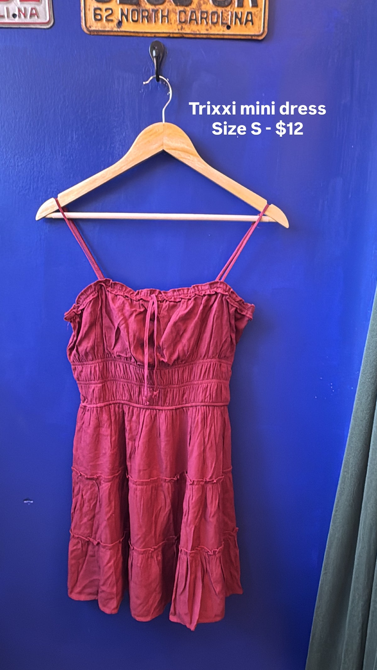 maroon trixxi smocked tiered tank dress, S